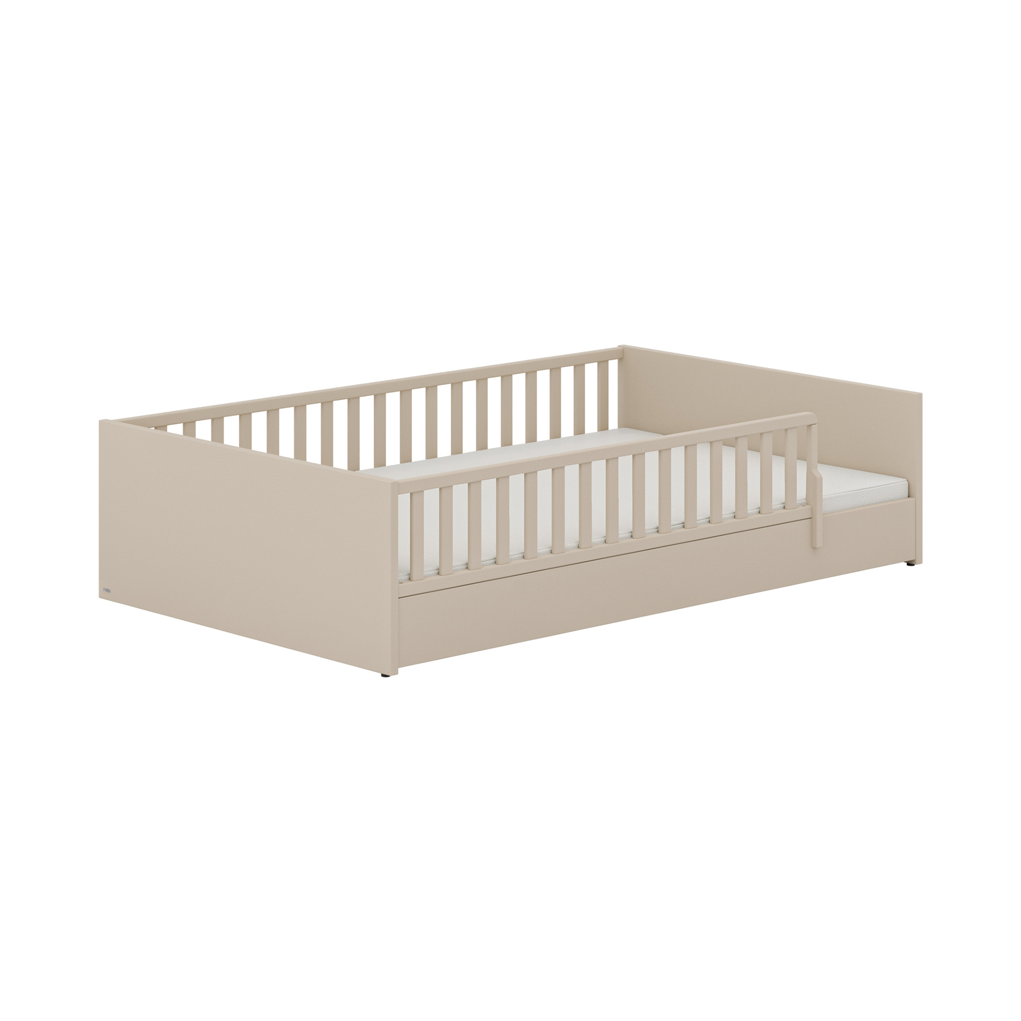 Bodenbetten, PAIDI, Beige – Besonderheit: bodennahes Montessori-Bett mit ringsum Schutz