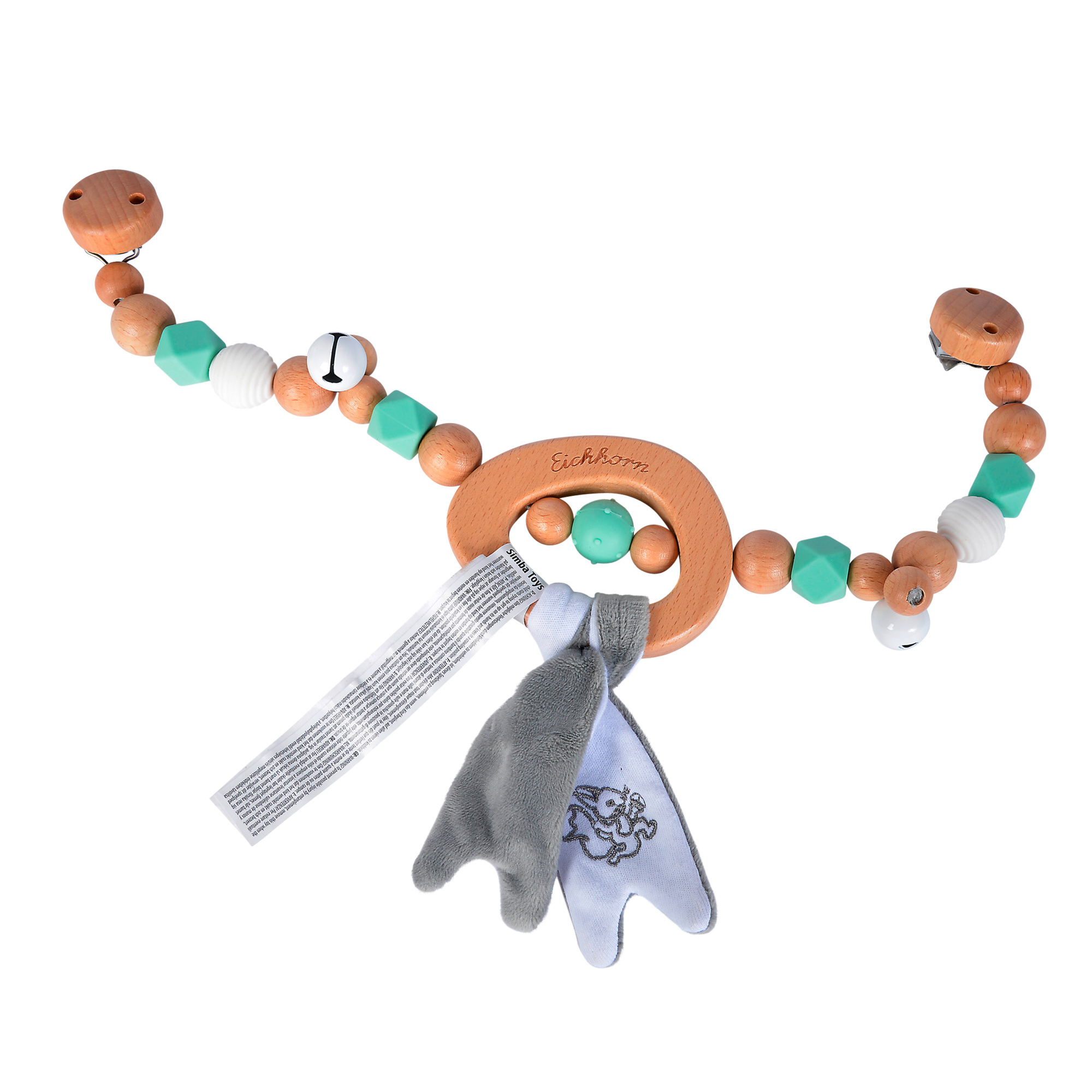 Kinderwagenketten, Eichhorn, Braun – Besonderheit: mit Fühlperlen & Knisterstoff