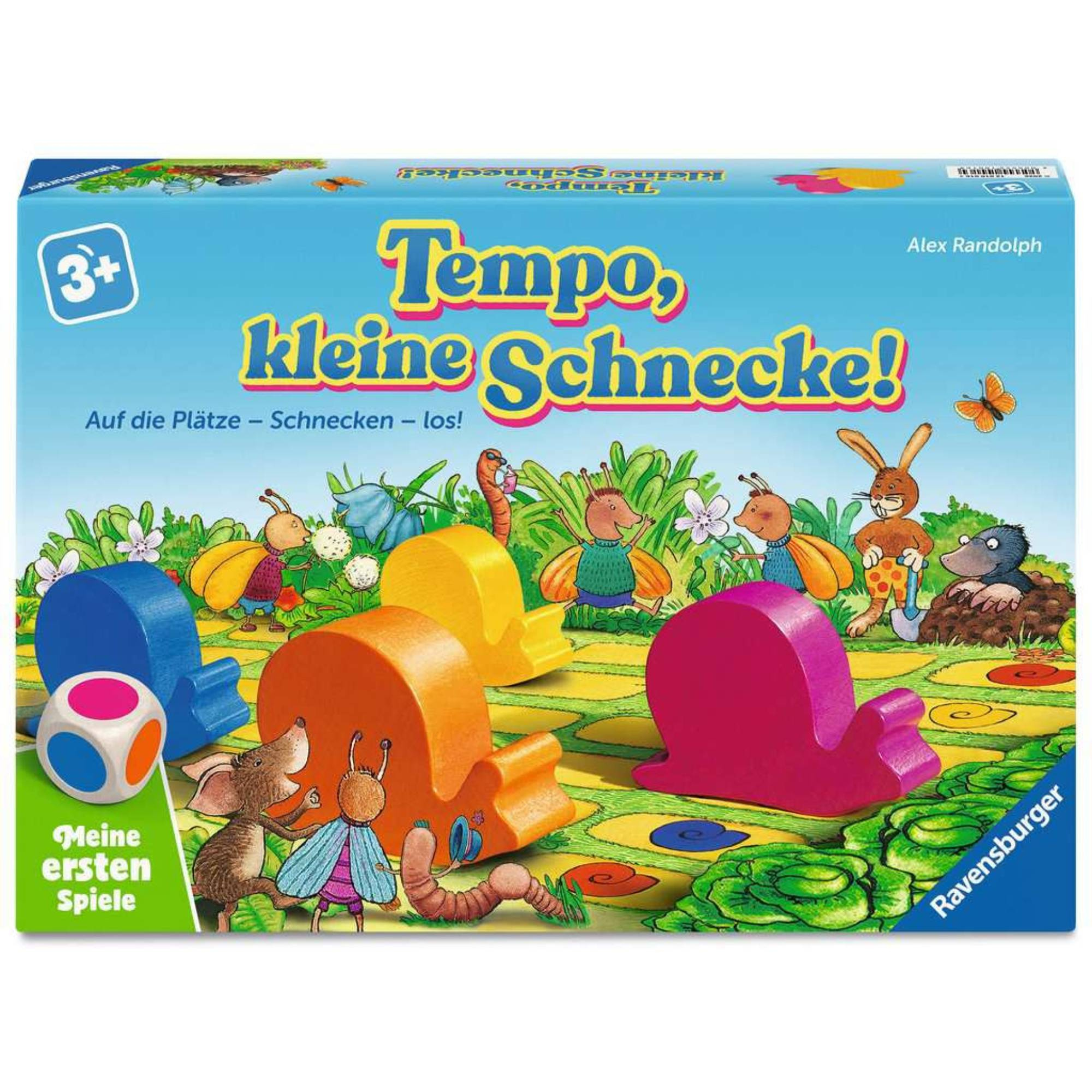 Kinderspiele, Ravensburger, Grün – Besonderheit: Inhalt: 6 große Holzschnecken in 6 Farben, 2 Farbwürfel, 1 Spielplan, 1 Spielanleitung
