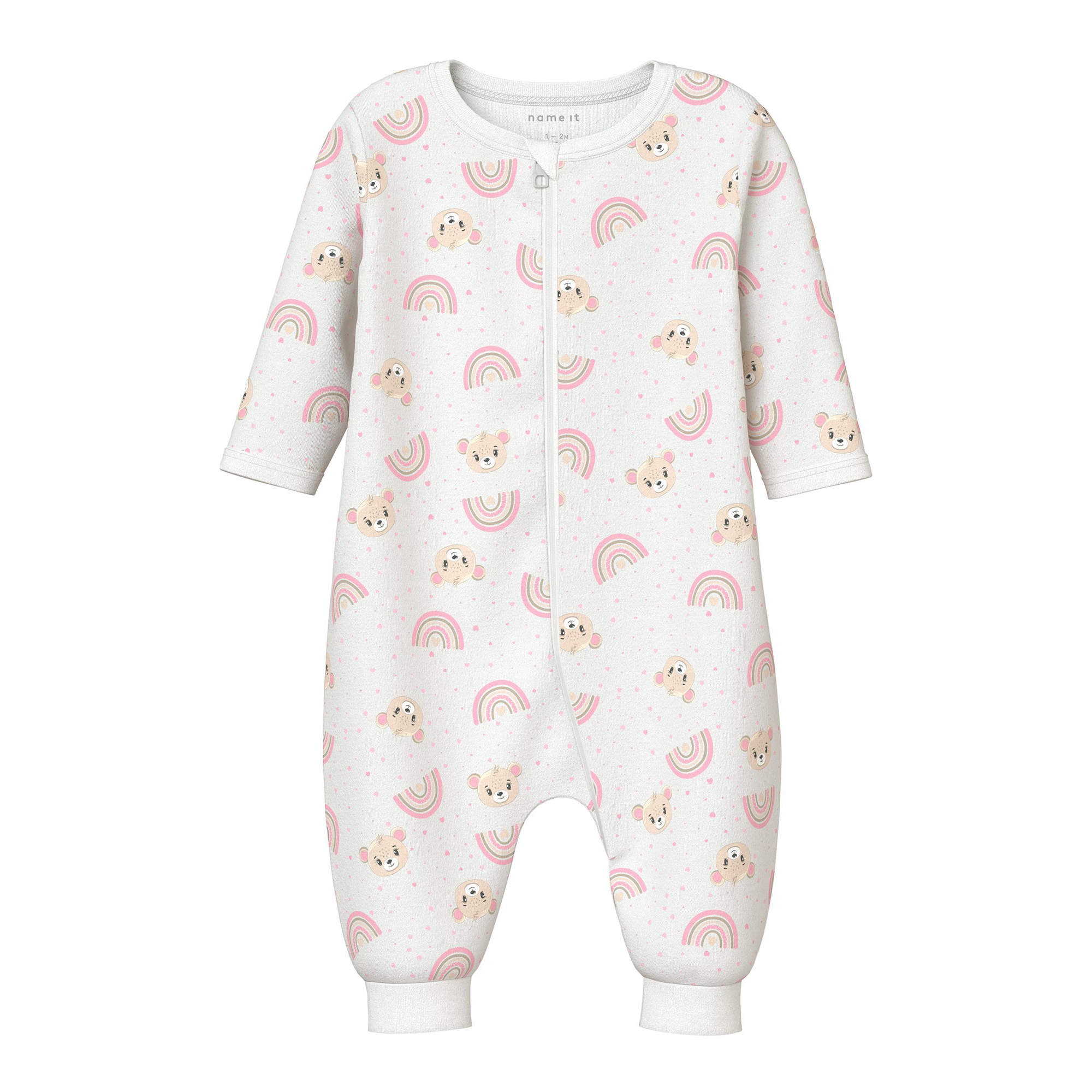 Einteiler, name it, Weiß – Besonderheit: farbenfroher Teddy- und Regenbogen-Allover-Print