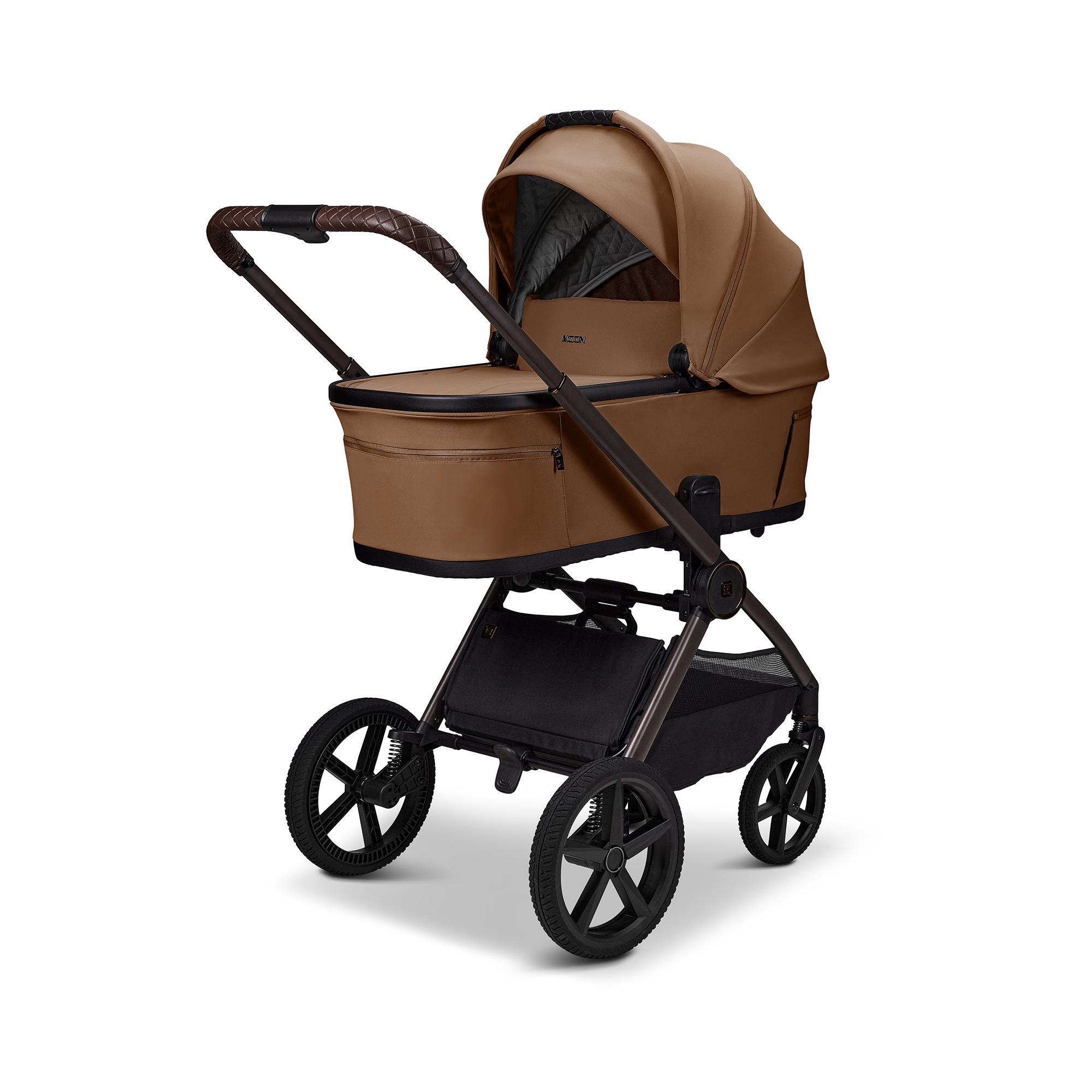 Kombi-Kinderwagen, MOON, Braun – Besonderheit: zusammenfaltbar mit Babywanne  oder Sportsitz auf dem Gestell