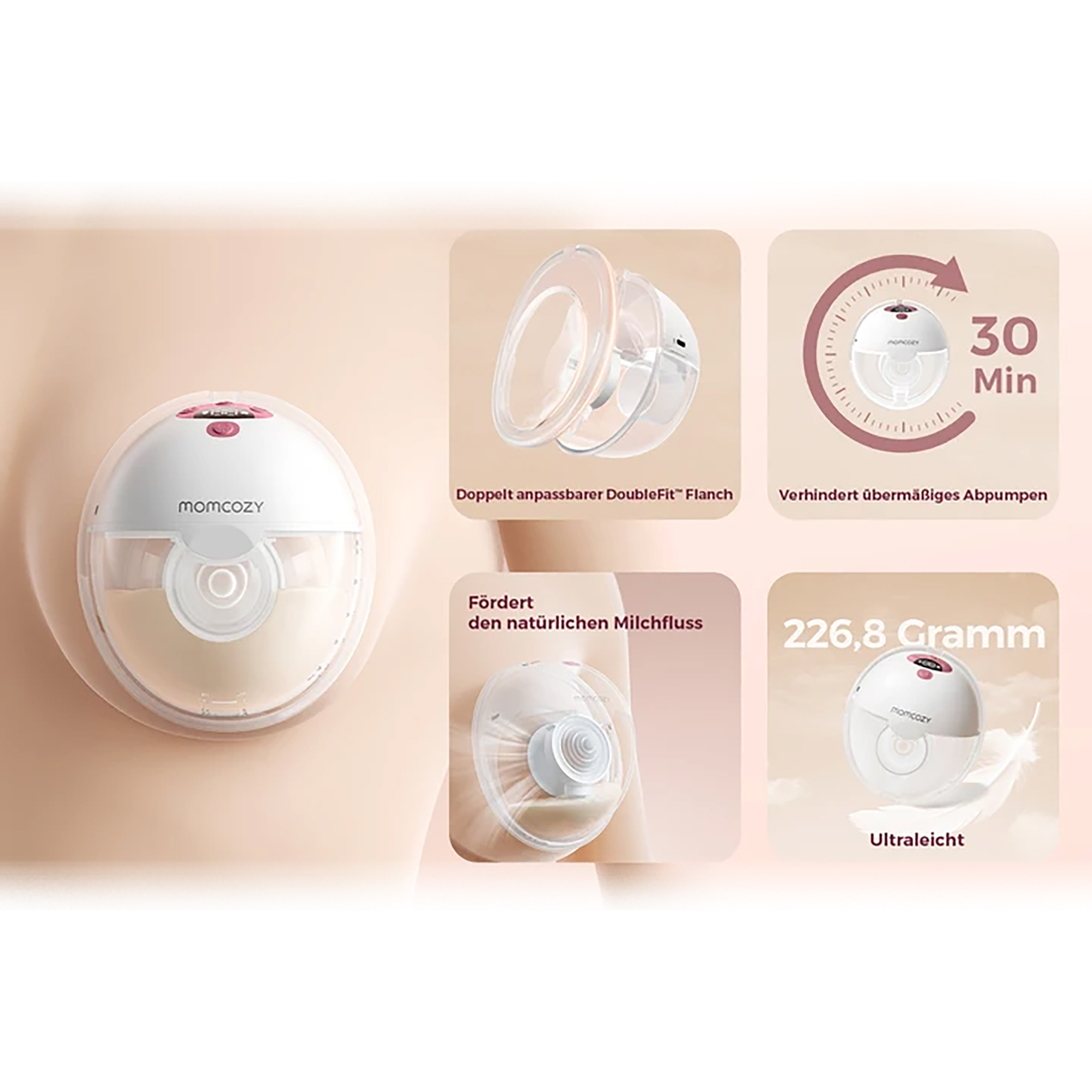 Hands Free Milchpumpen, momcozy, Grau – Produktansicht