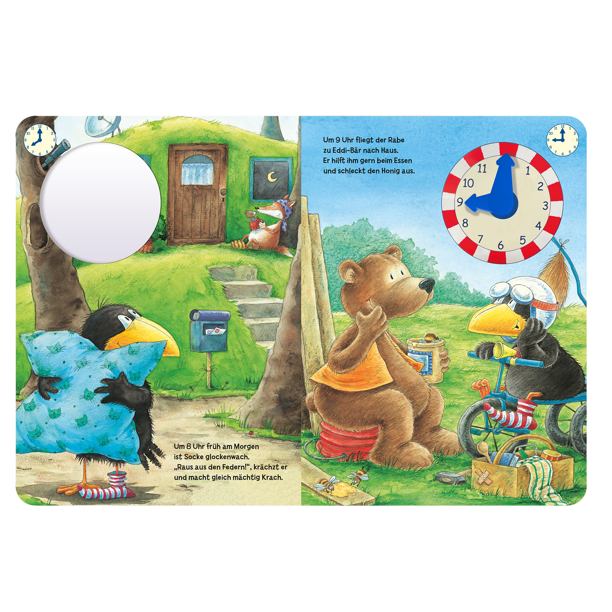 Kinderbücher, ess!inger, Gelb – Besonderheit:  mit beweglichen Zeigern mit Tick-Tack-Geräusch
