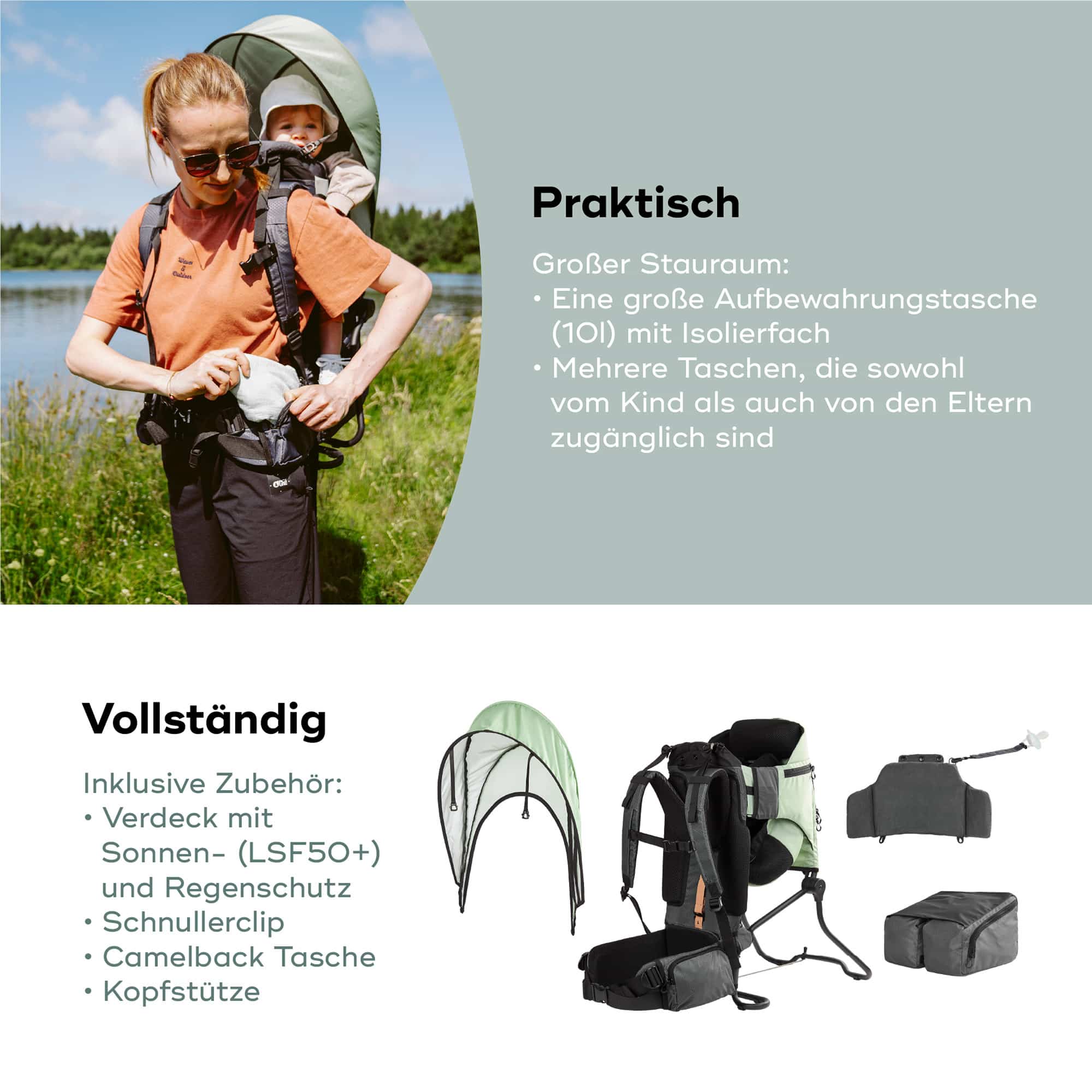 Kraxen & Schultertragen, babymoov, Grün – Produktansicht