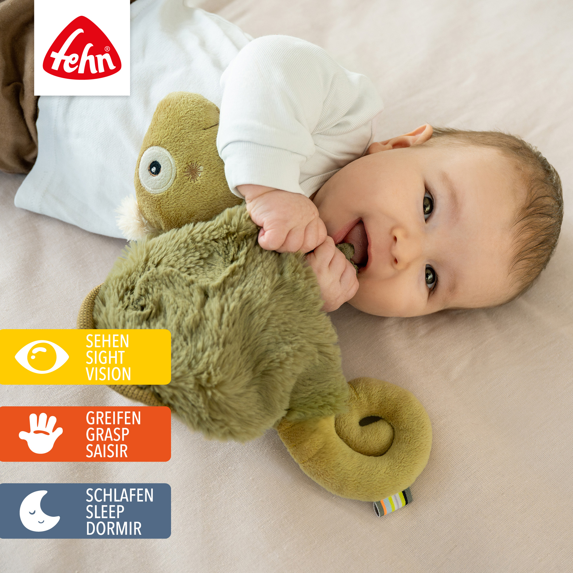 Schmusetücher, fehn, Grün – Besonderheit: Einschlafhilfe & Stofftier-Schnuffeltuch zum Greifen, Fühlen, Knuddeln