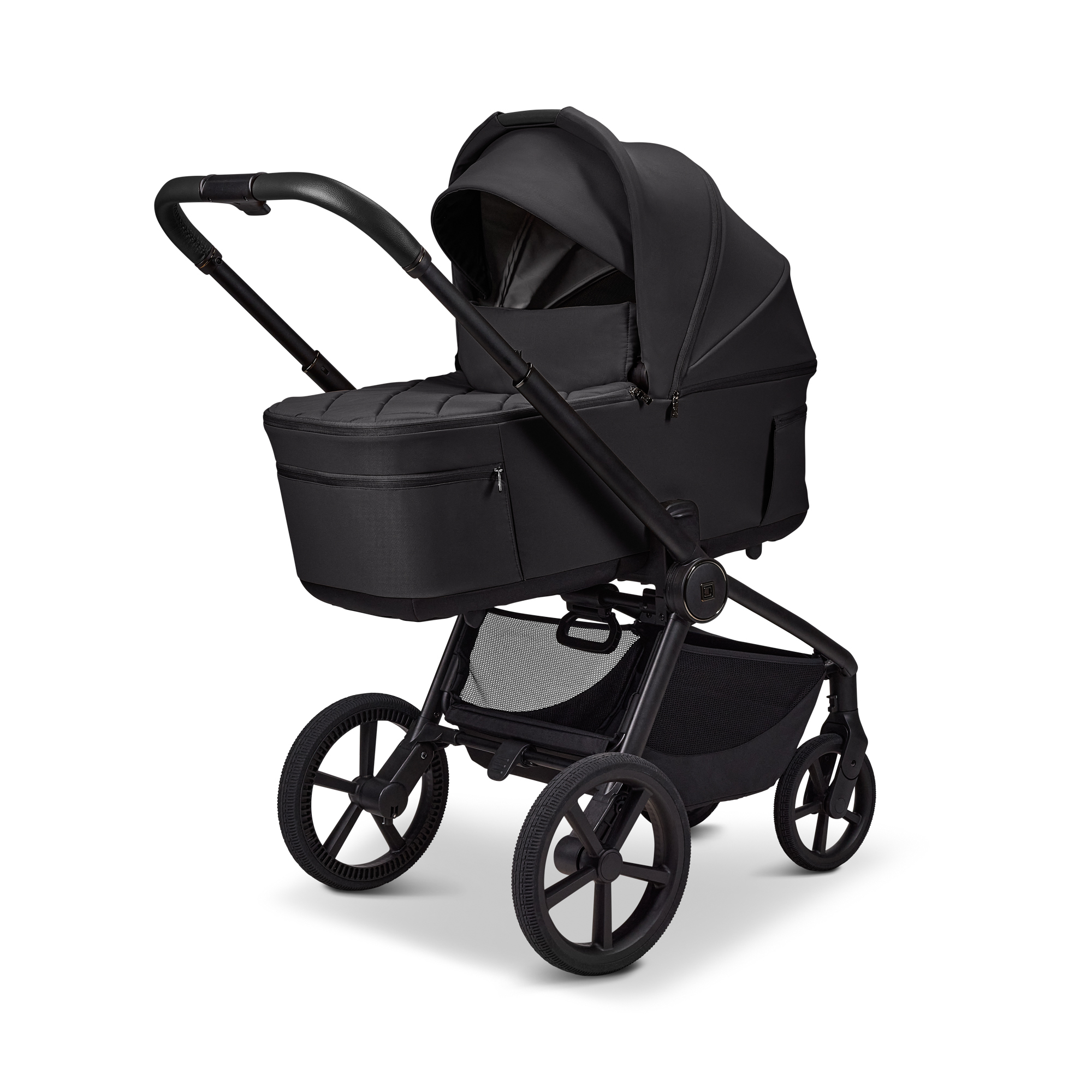 Kombi-Kinderwagen, MOON, Schwarz – Besonderheit: faltbar mit Babywanne auf dem Gestell