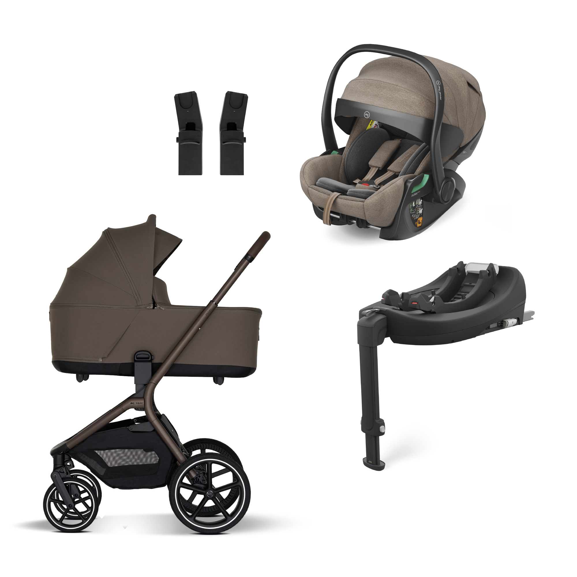 Kinderwagen Komplettsets, My junior, Braun – Besonderheit: Set bestehend aus Kinderwagen, Babyschale, Base und Adapter