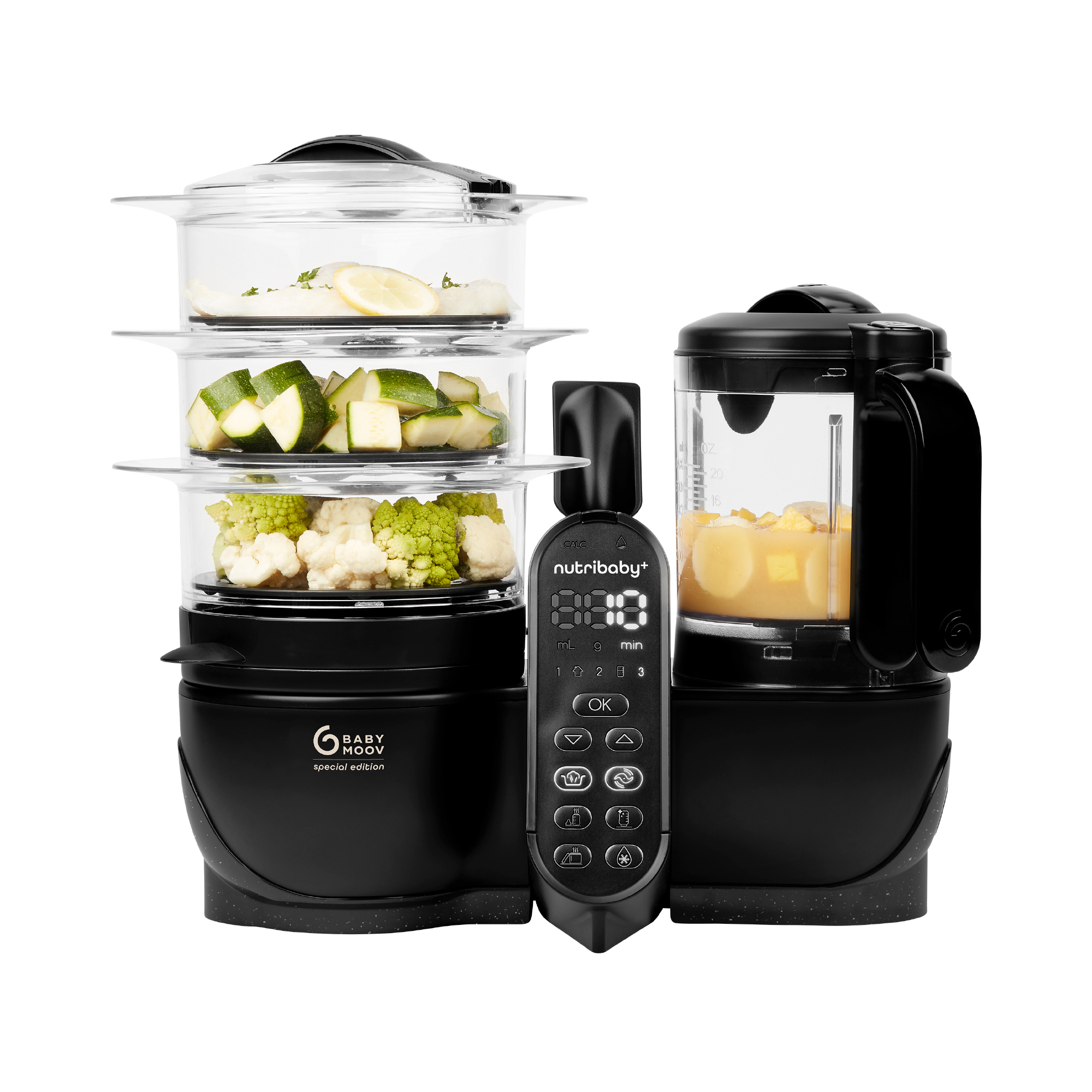 Babykostwärmer, babymoov, Schwarz – Besonderheit: 4 Geräte in 1: Fläschchenwärmer, Sterilisator, Dampfgarer und Mixer