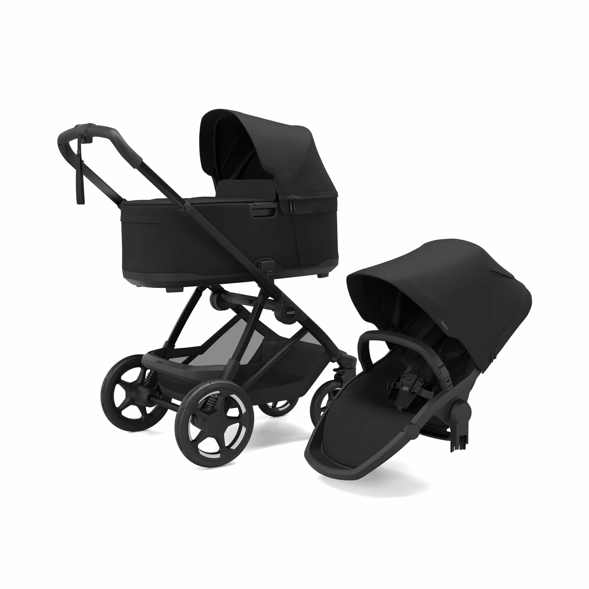 Kombi-Kinderwagen, THULE, Schwarz – Besonderheit: Babywanne mit ergonomischen Tragegriffen