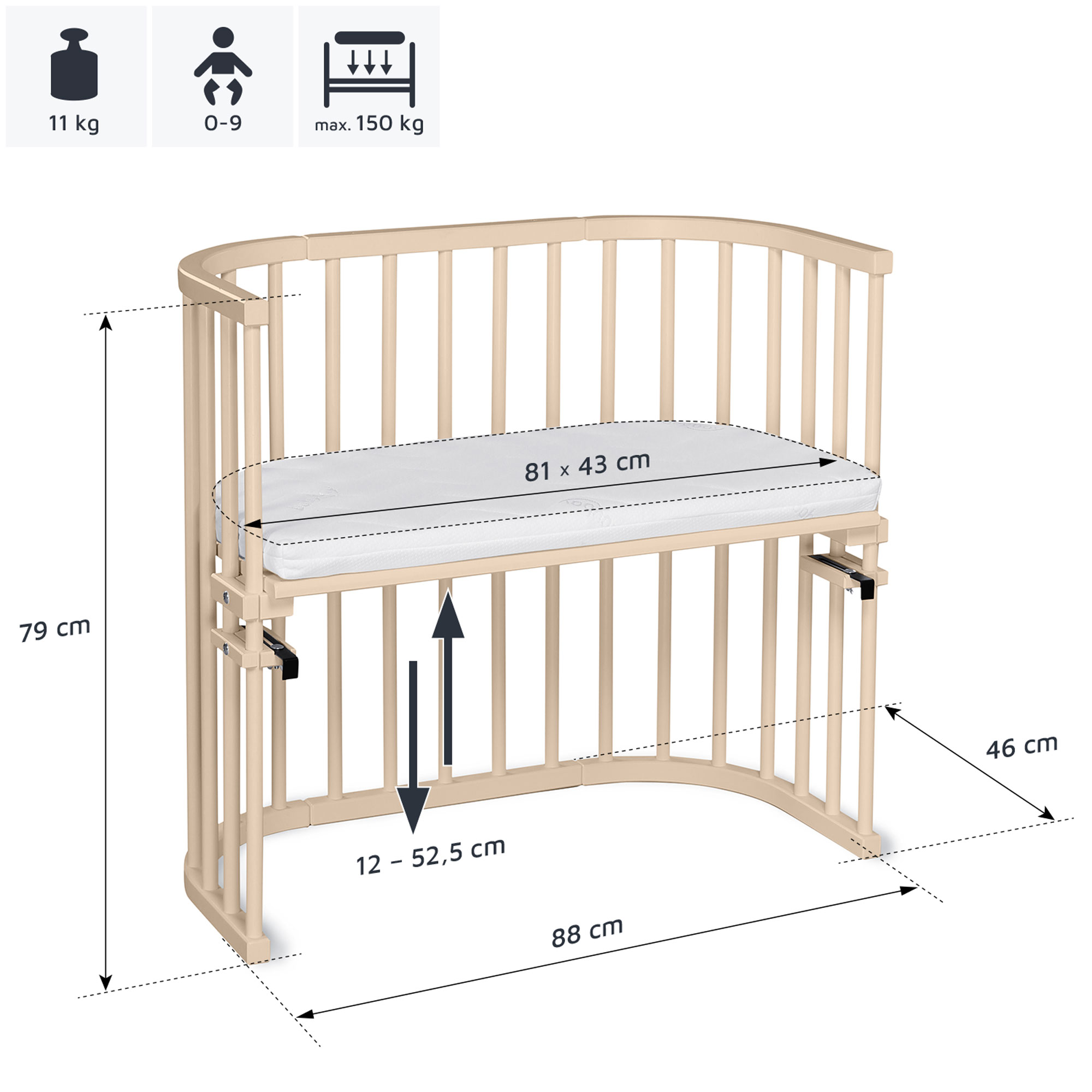 Beistellbetten, babybay, Beige – Produktansicht