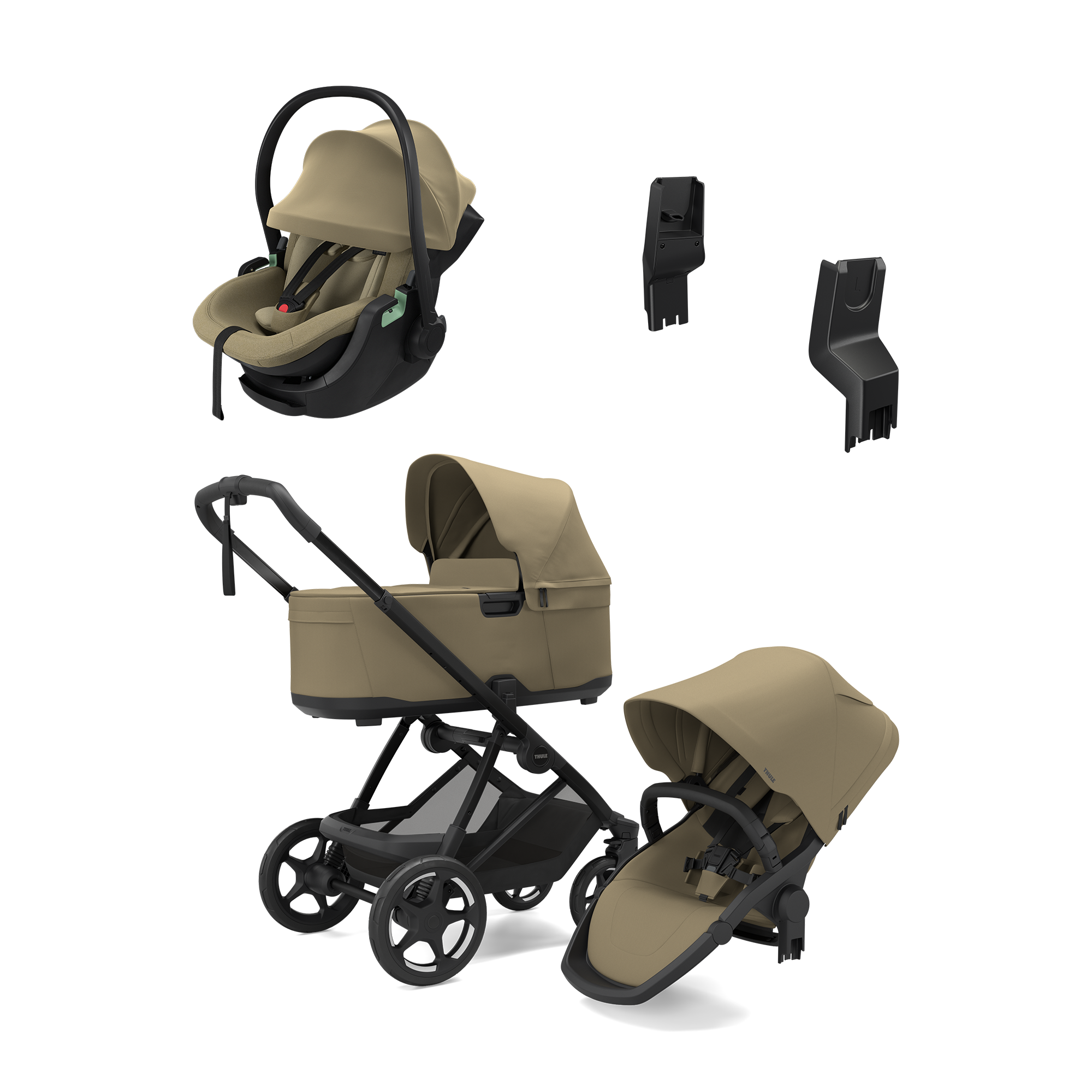 Kinderwagen Komplettsets, THULE, Grün – Besonderheit: Set bestehend aus Kombi-Kinderwagen, Babyschale und Adaptern