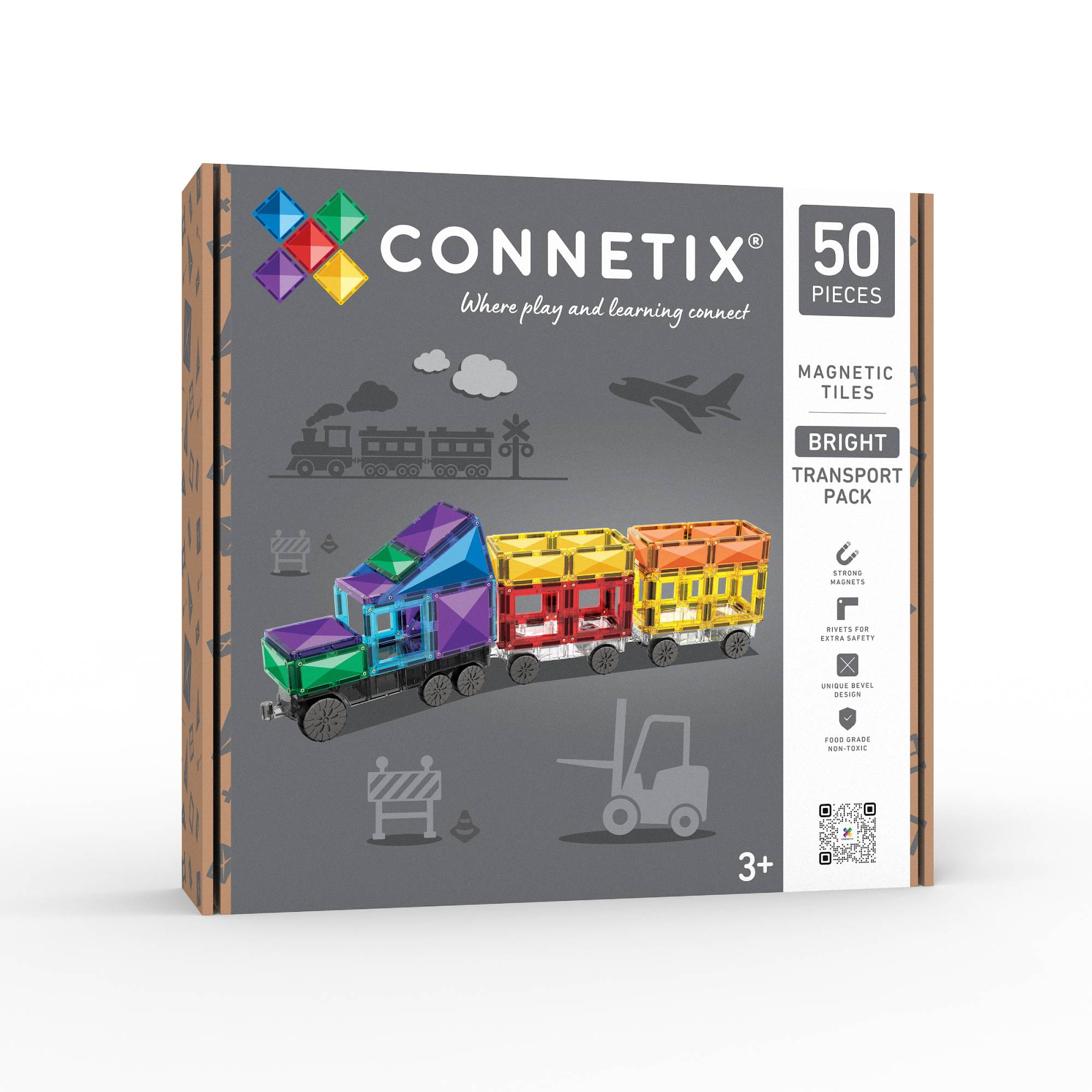 Bausteine, Connetix, Grau – Besonderheit: magnetische Bausteine, darunter Dreiecke, Quadrate und Anhänger
