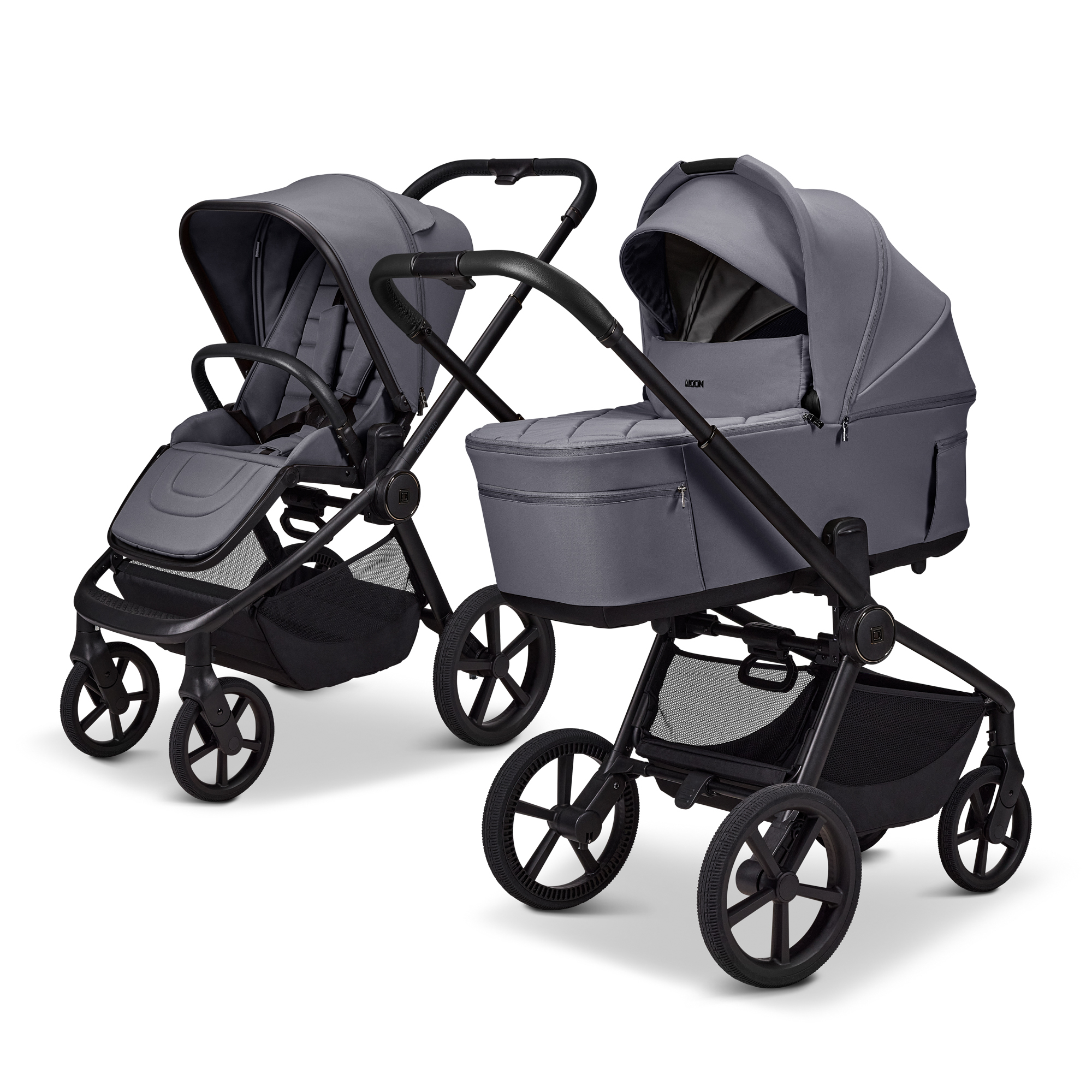 Kombi-Kinderwagen, MOON, Grau – Besonderheit: faltbar mit Babywanne auf dem Gestell