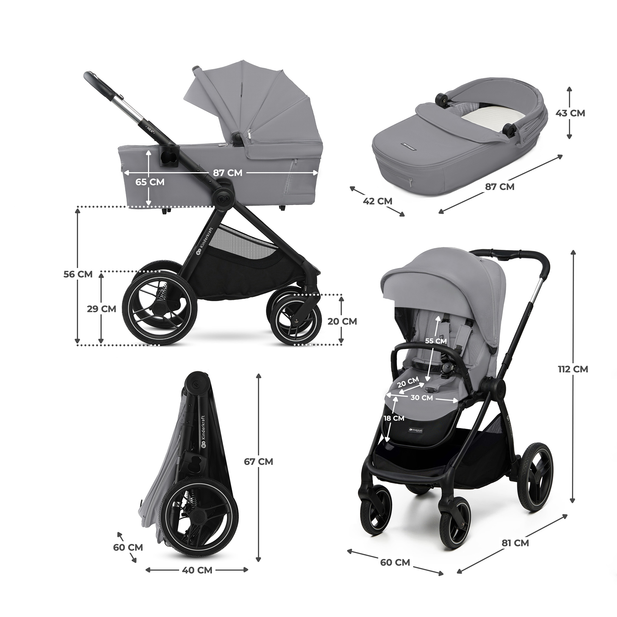 Kombi-Kinderwagen, Kinderkraft, Grau – Produktansicht