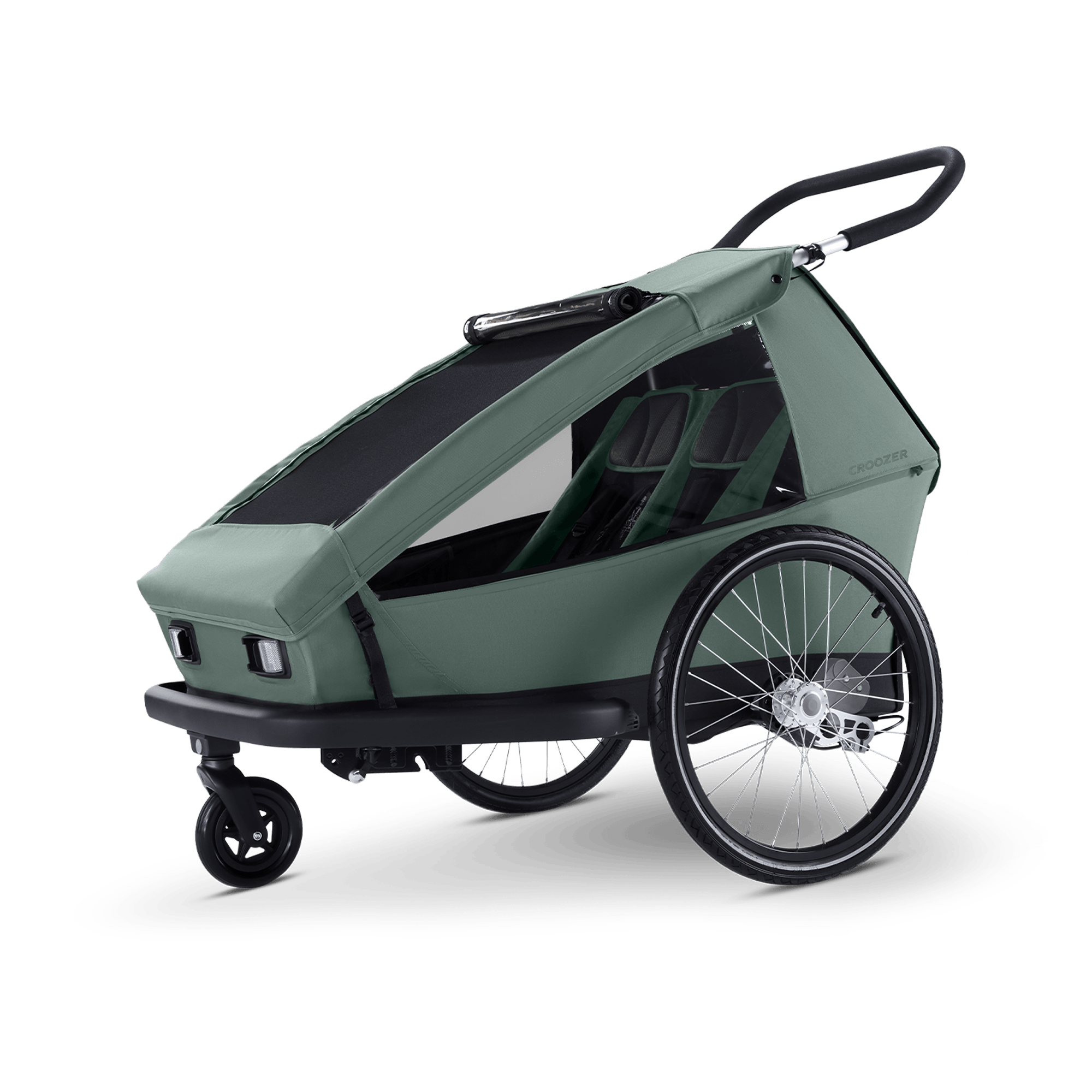 Fahrradanhänger, Croozer, Grün – Besonderheit: 3-in-1 Fahrradanhänger zur Nutzung im Buggy-, Fahrrad- und Jogger-Modus