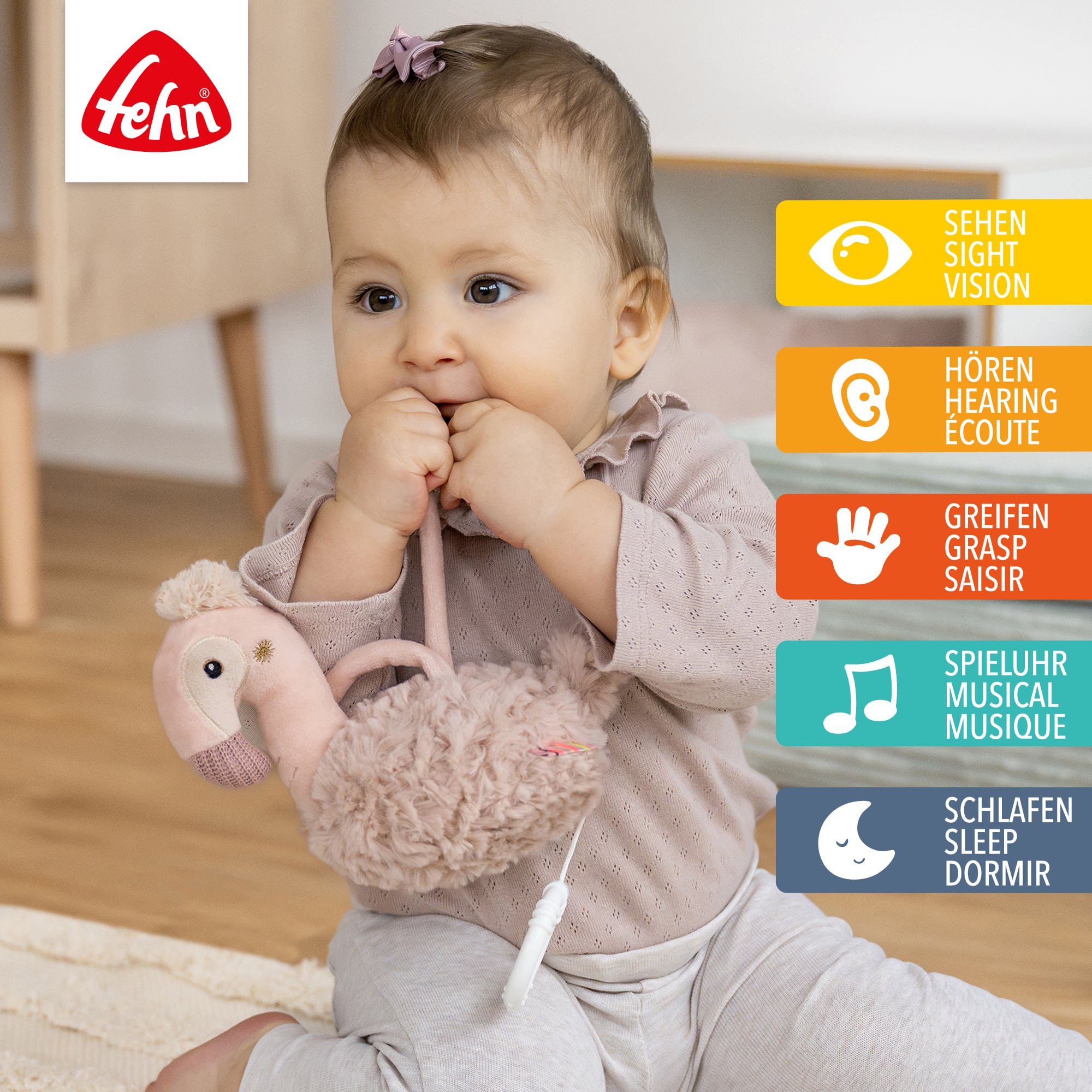 Spieluhren, fehn, Pink – Besonderheit: Kuscheltier & Einschlafhilfe