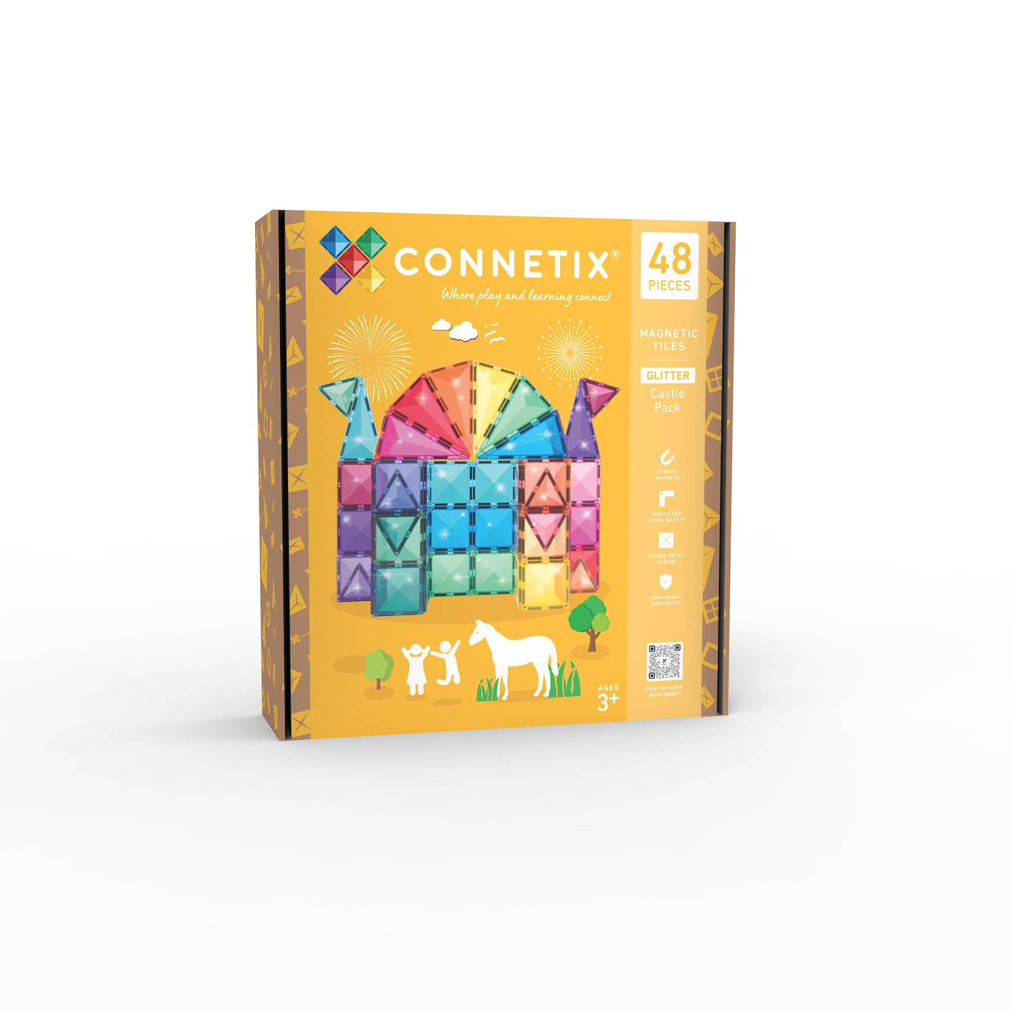 Bausteine, Connetix, Gelb – Besonderheit: Set bestehend aus 48 glitzernden Magnetbausteinen
