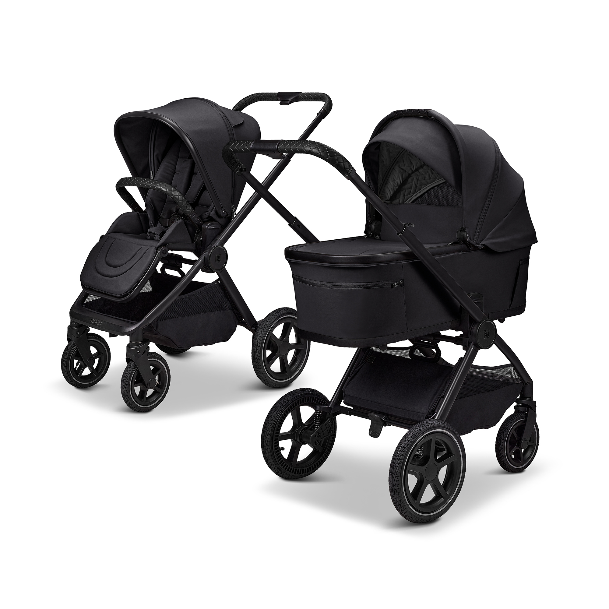 Kombi-Kinderwagen, MOON, Schwarz – Besonderheit: zusammenfaltbar mit Babywanne  oder Sportsitz auf dem Gestell