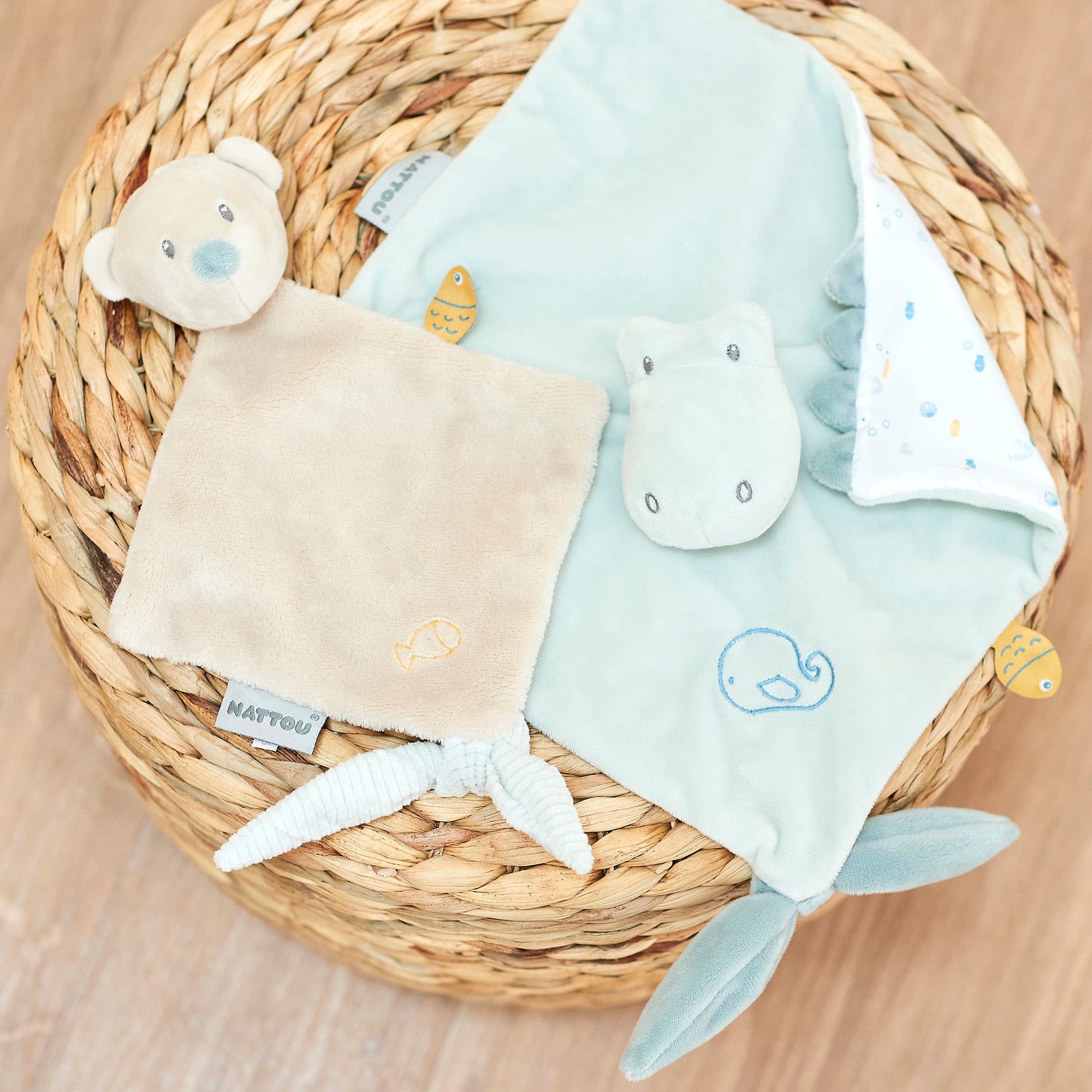 Schmusetücher, Nattou, Grün – Besonderheit: weiche, pflegeleichte Stoffe