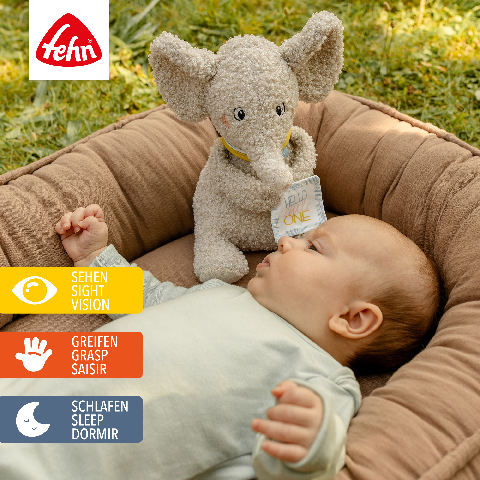 Kuscheltiere, fehn, Grau – Besonderheit: weiches Kuscheltier zum Schmusen und Kuscheln aus Curly-Plüsch
