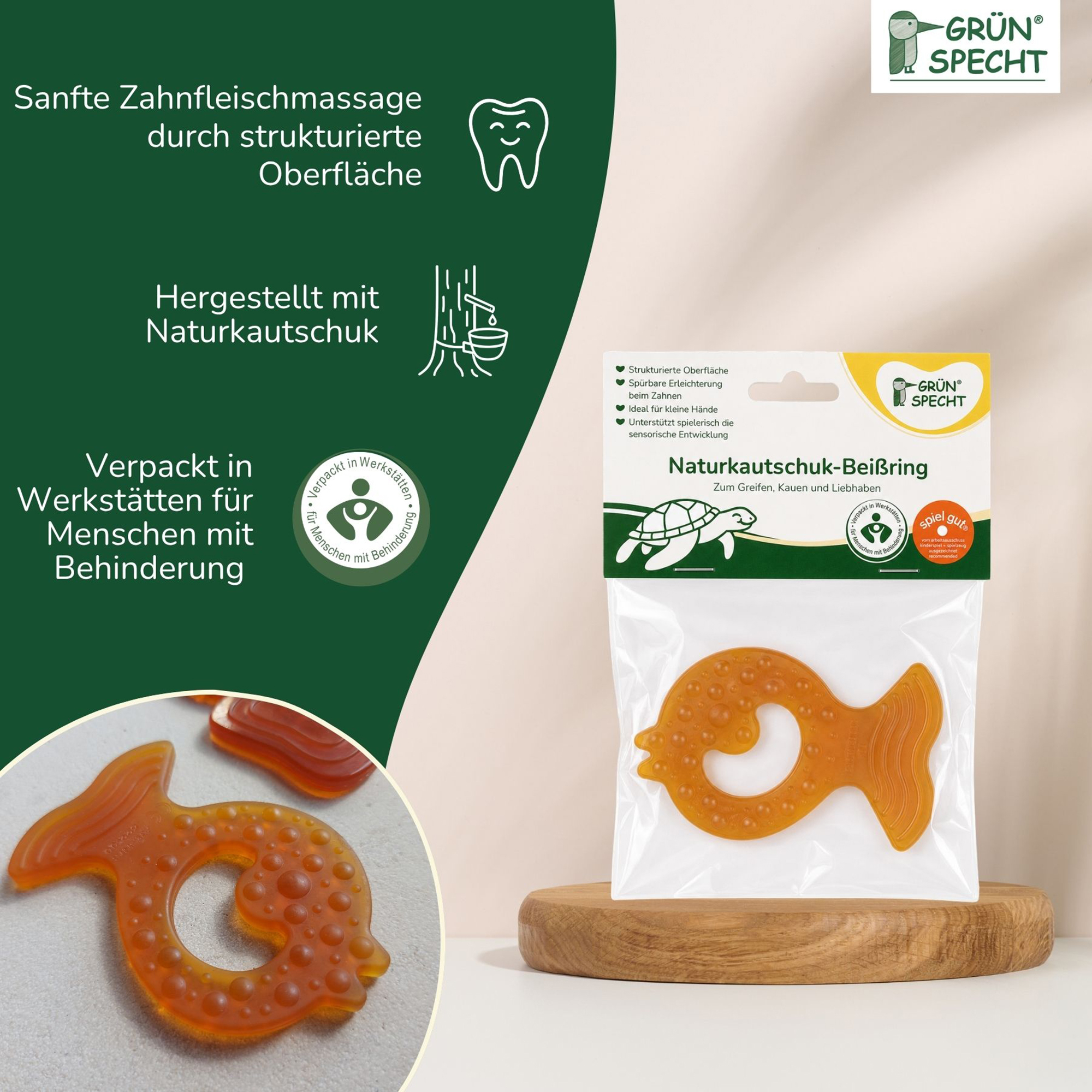 Beißringe, GRÜNSPECHT, Braun – Produktansicht