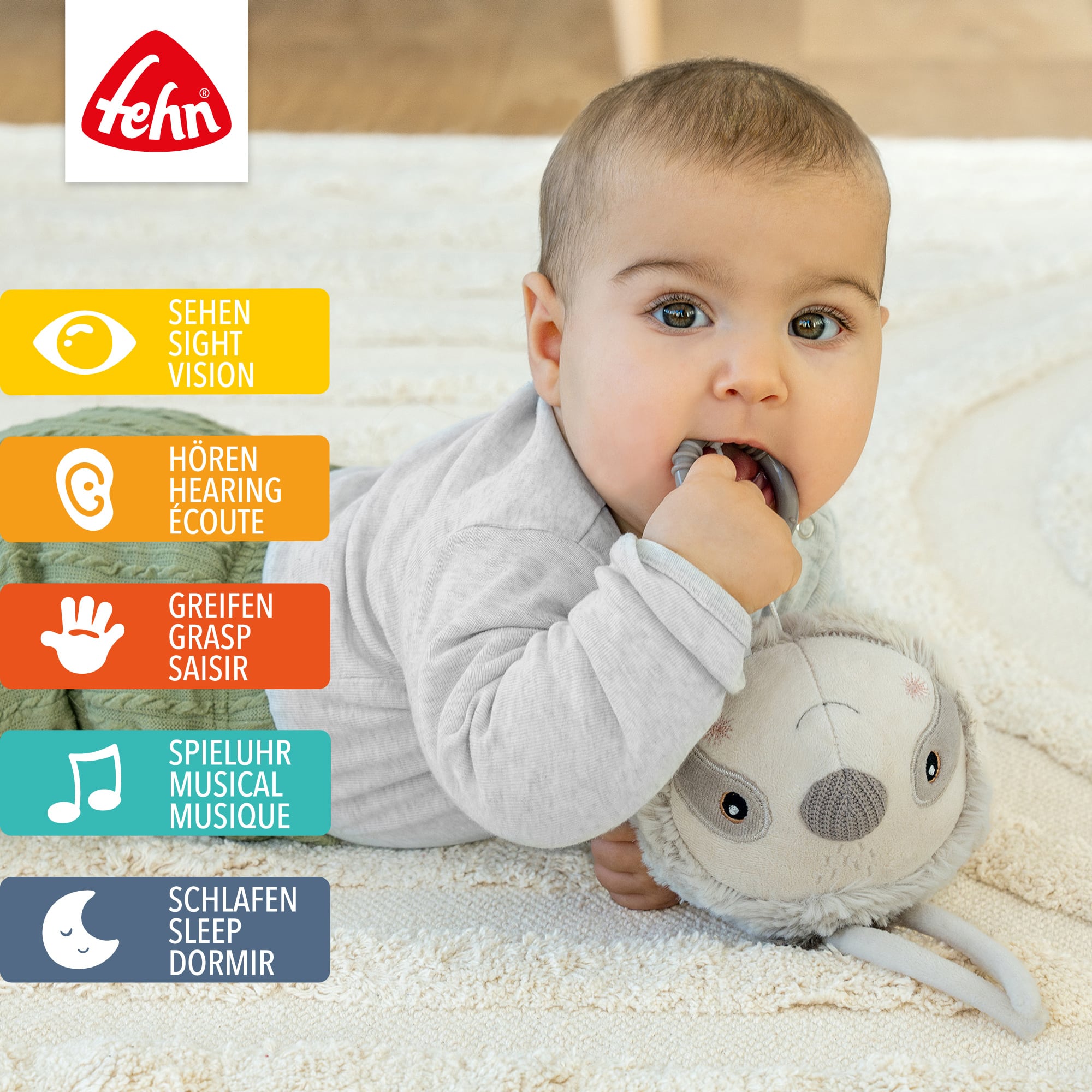 Spieluhren, fehn, Grau – Besonderheit: Kuscheltier & Einschlafhilfe