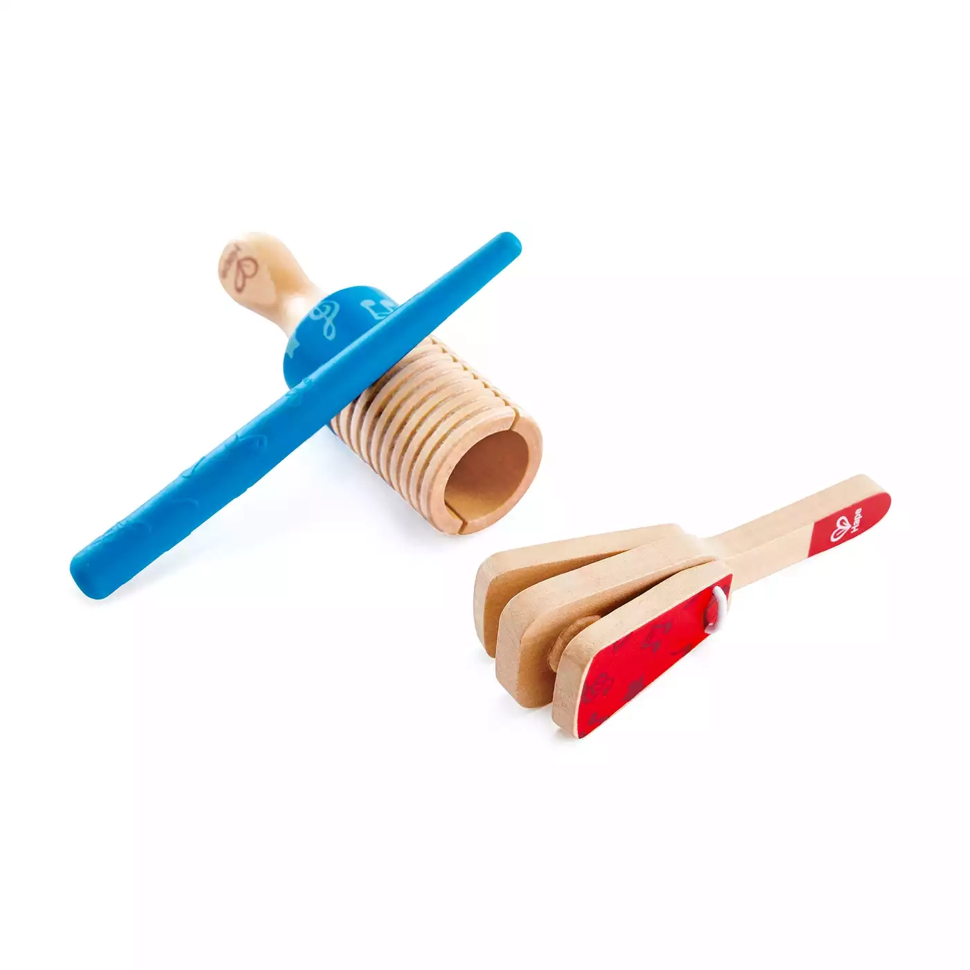 Musikinstrumente, Hape, Braun – Besonderheit: bestehend aus Güiro und Kastagnette