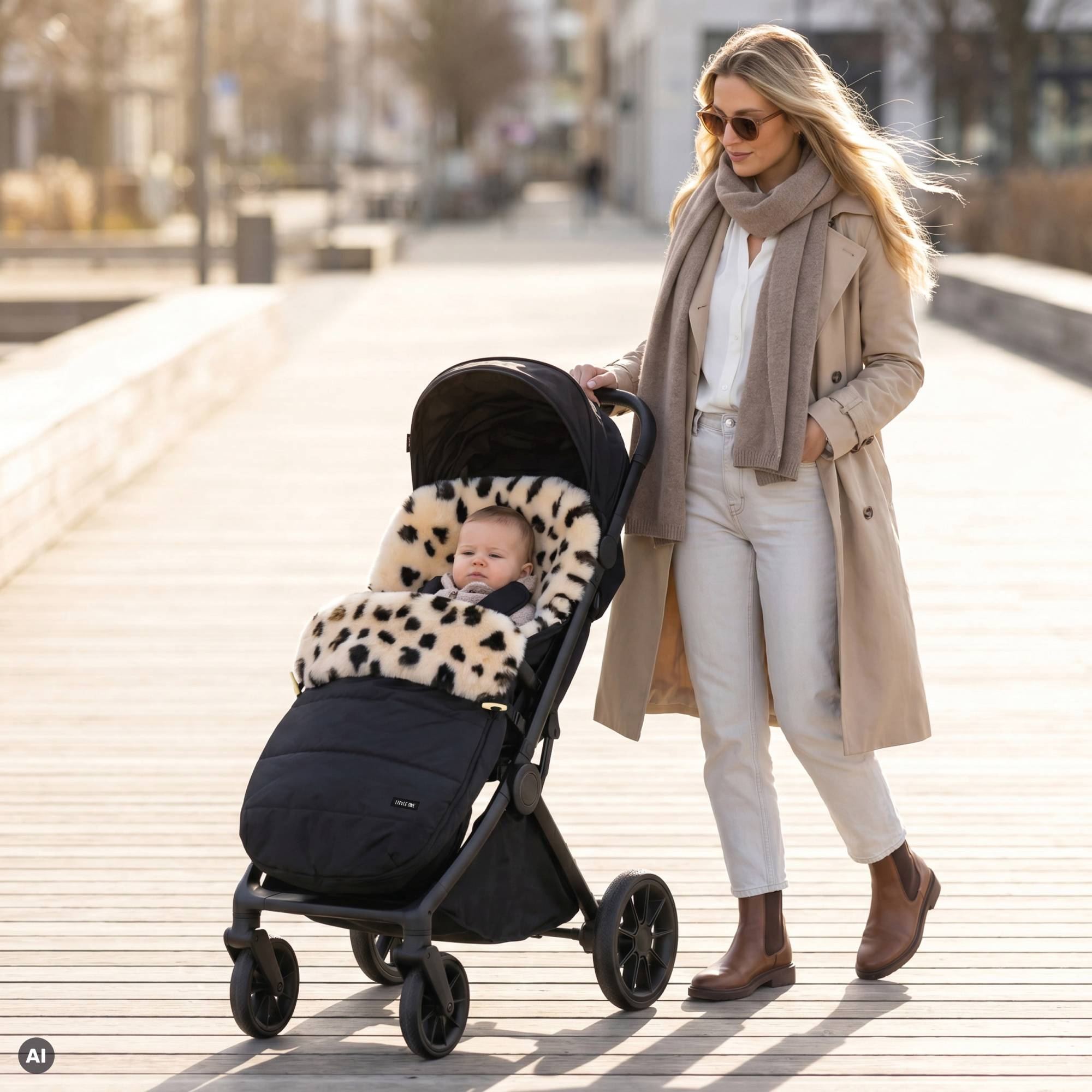 Fußsäcke & Decken, LITTLE ONE, Schwarz – Besonderheit: Innen aus 100% echtem Lammfell