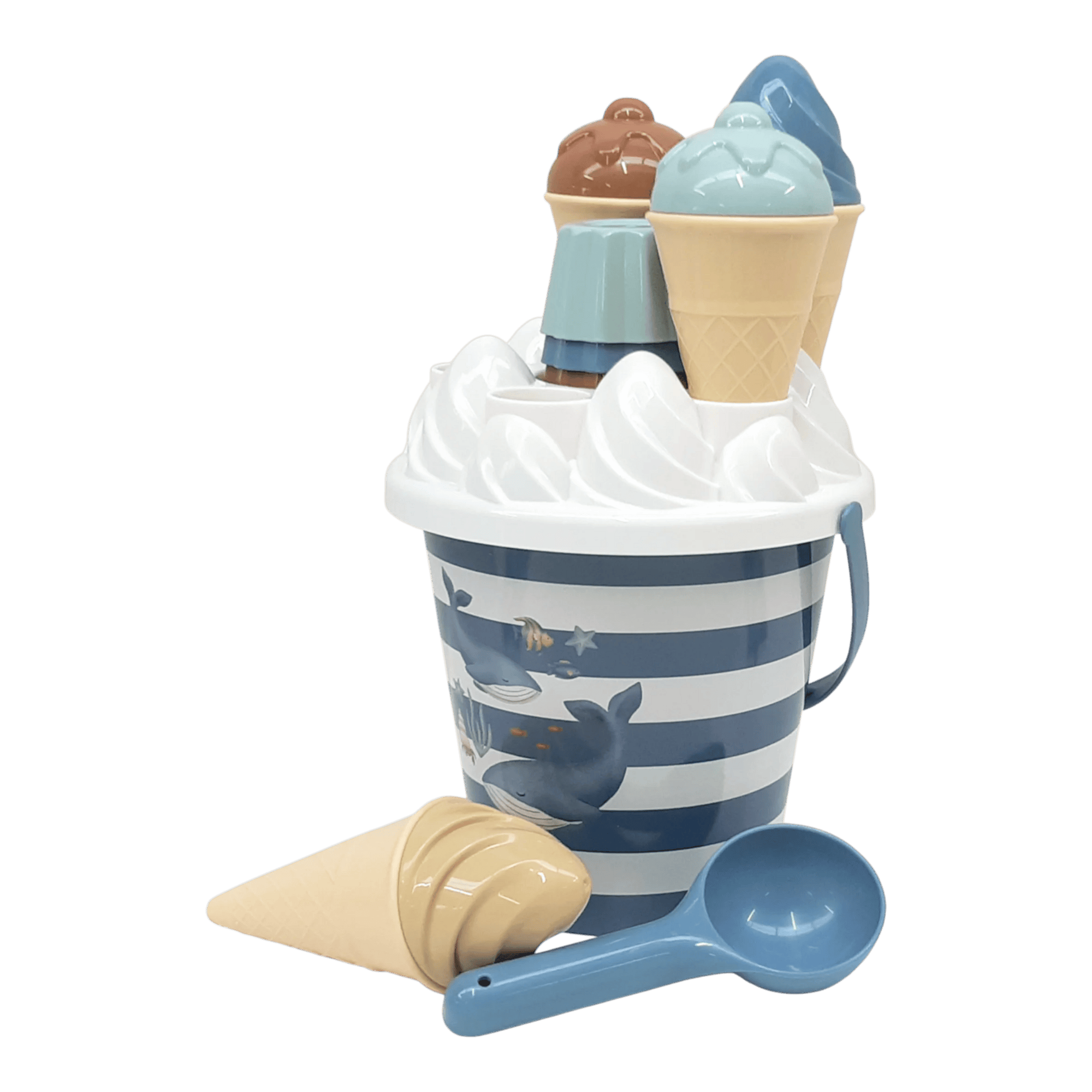 Sandspielzeug, LITTLE DUTCH, Blau – Besonderheit: Eimer mit Haltgriff und Decken mit Eistüten
