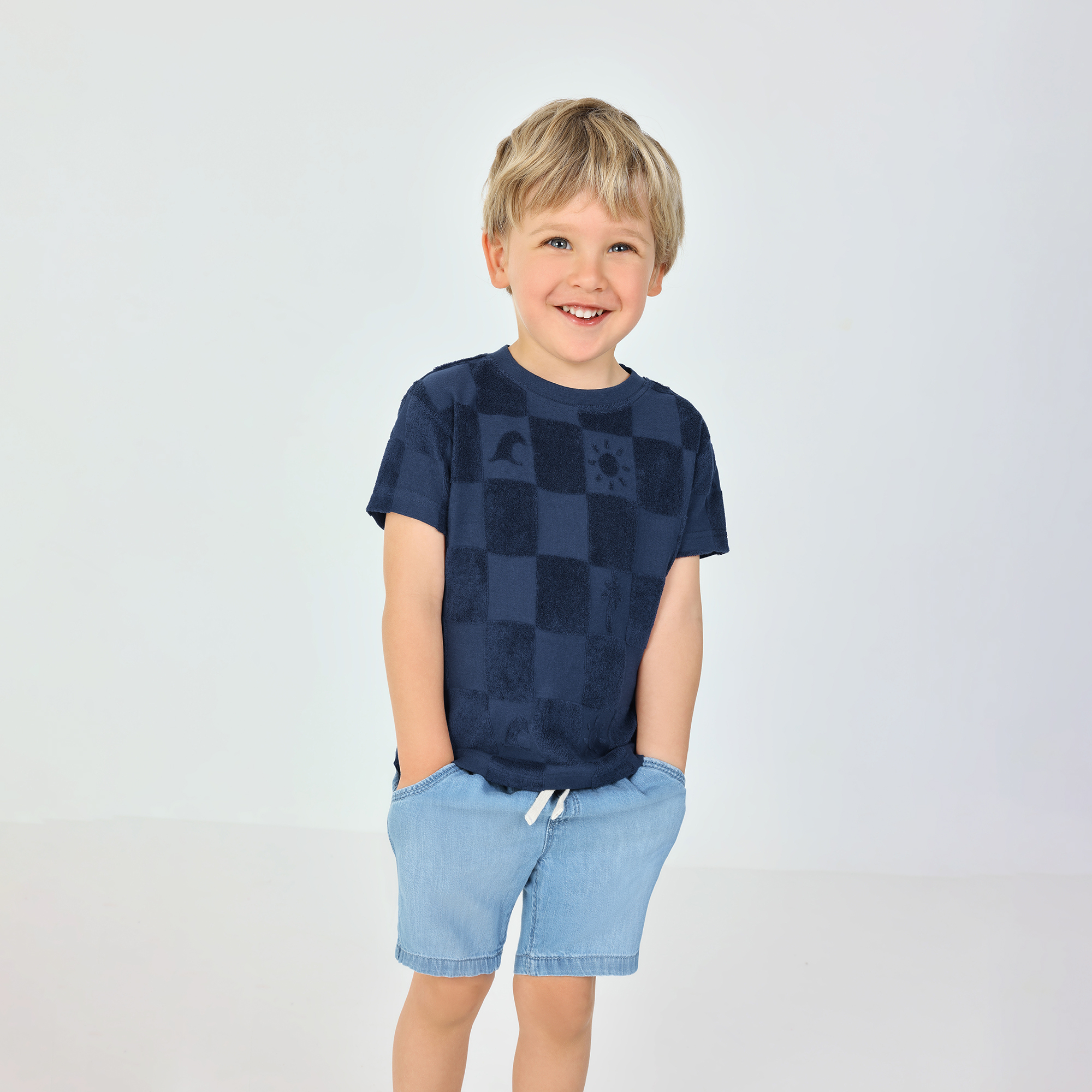 Kurzarmshirts, blue seven, Blau – Besonderheit: aus 80% Baumwolle