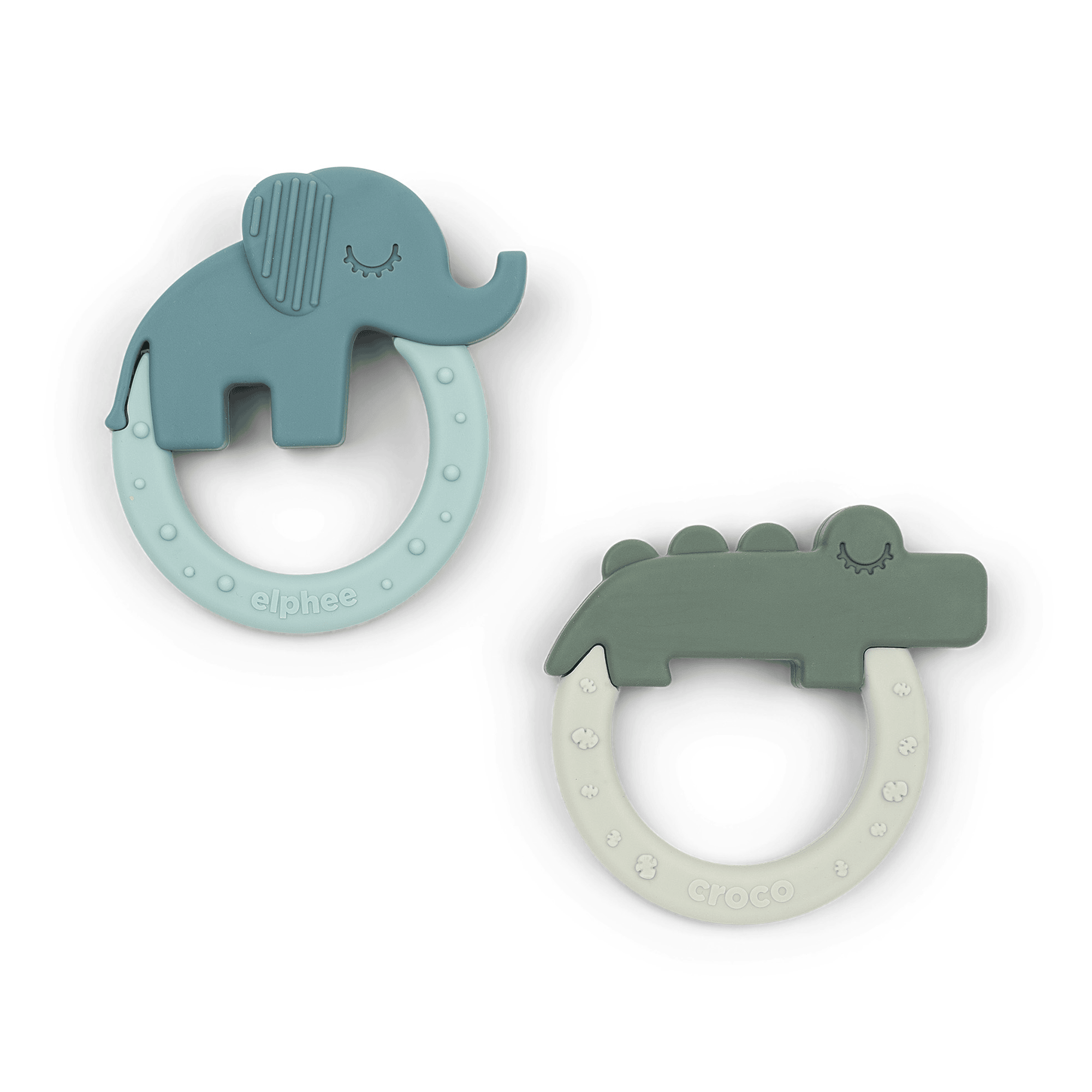 Produkte, done by deer, Mehrfarbig – Besonderheit: 2er-Set Beißringe mit einem Elefanten und einem Krokodil