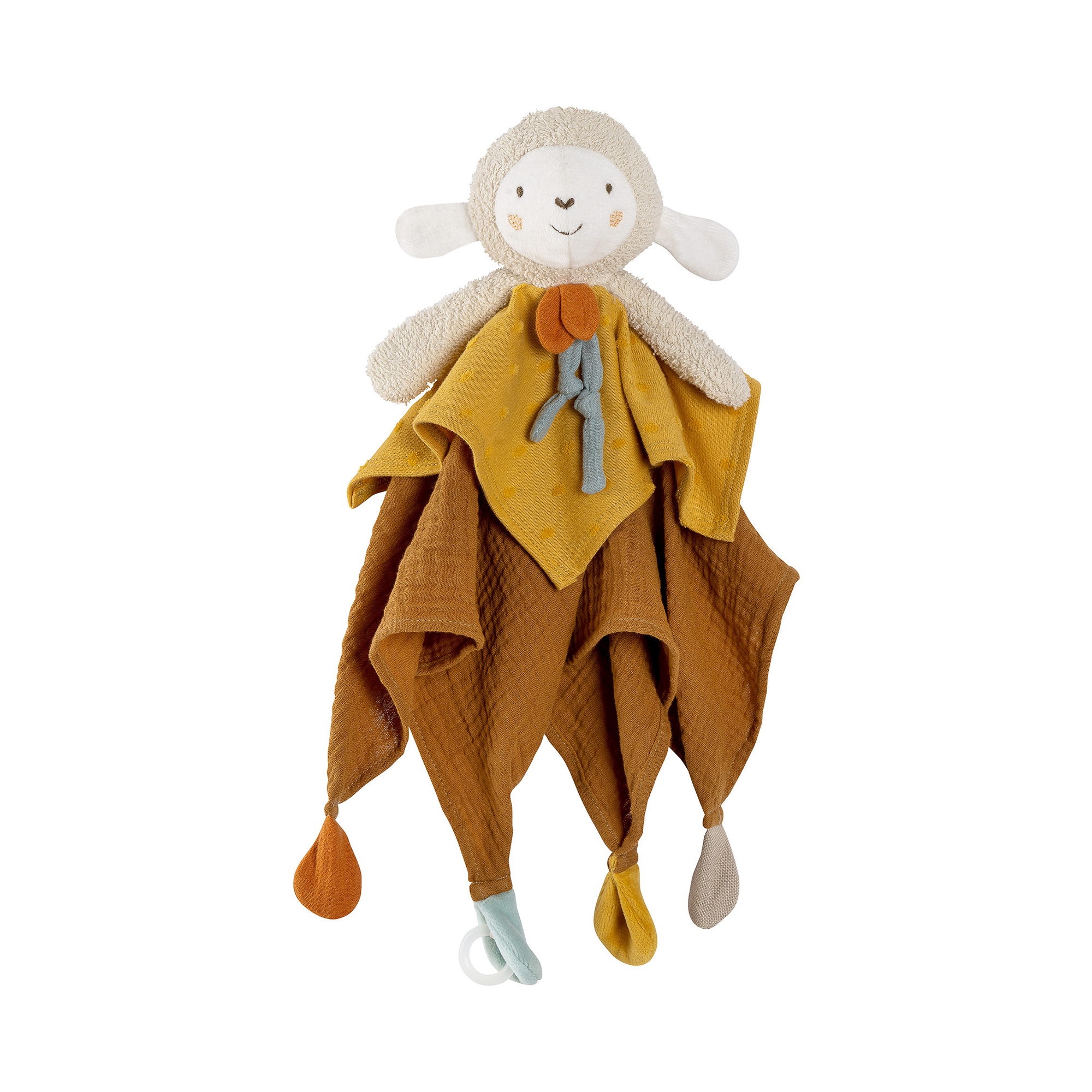 Schmusetücher, fehn, Gelb – Besonderheit: Spielkamerad und Stofftier-Schnuffeltuch mit Schnullerring