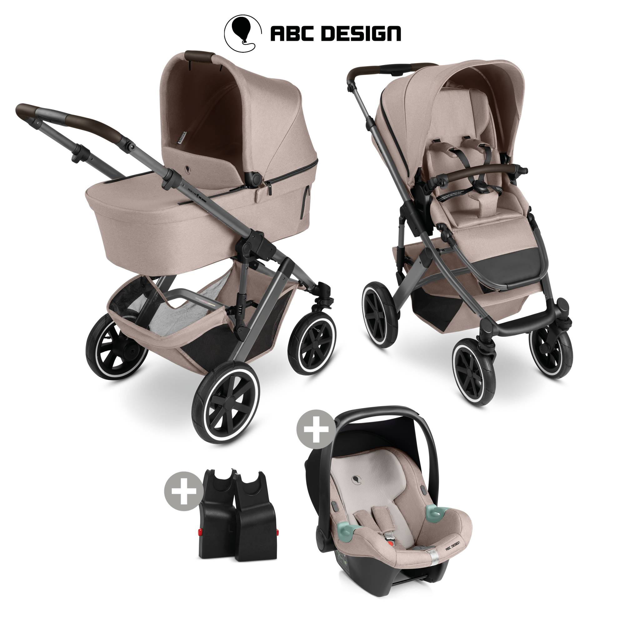 Kinderwagen Komplettsets, ABC DESIGN, Beige – Besonderheit: Set bestehend aus Kombi-Kinderwagen, Babyschale und passenden  Adaptern