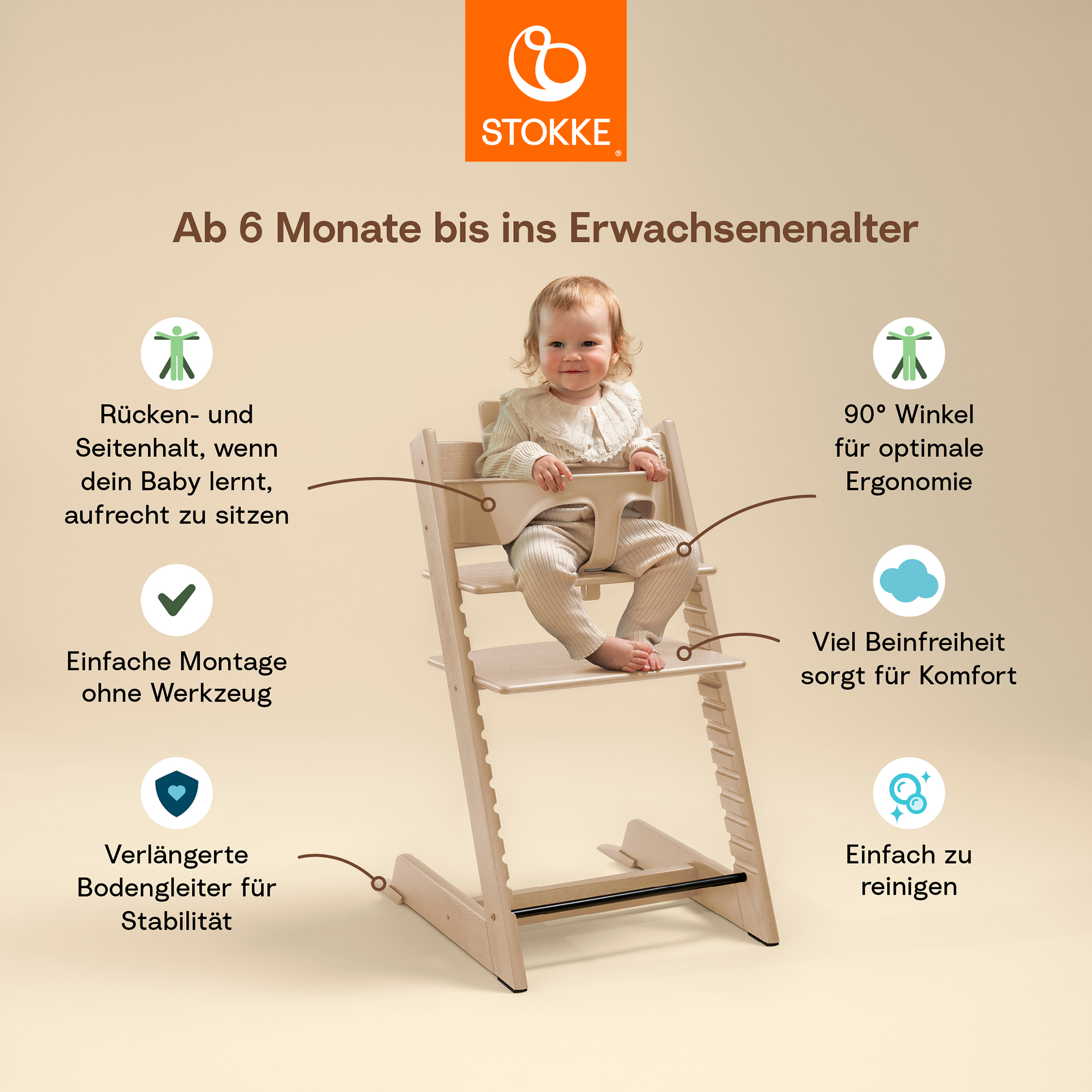 Treppenhochstühle, STOKKE, Beige – Besonderheit: Set bestehend aus Tripp Trapp Hochstuhl und Baby Set