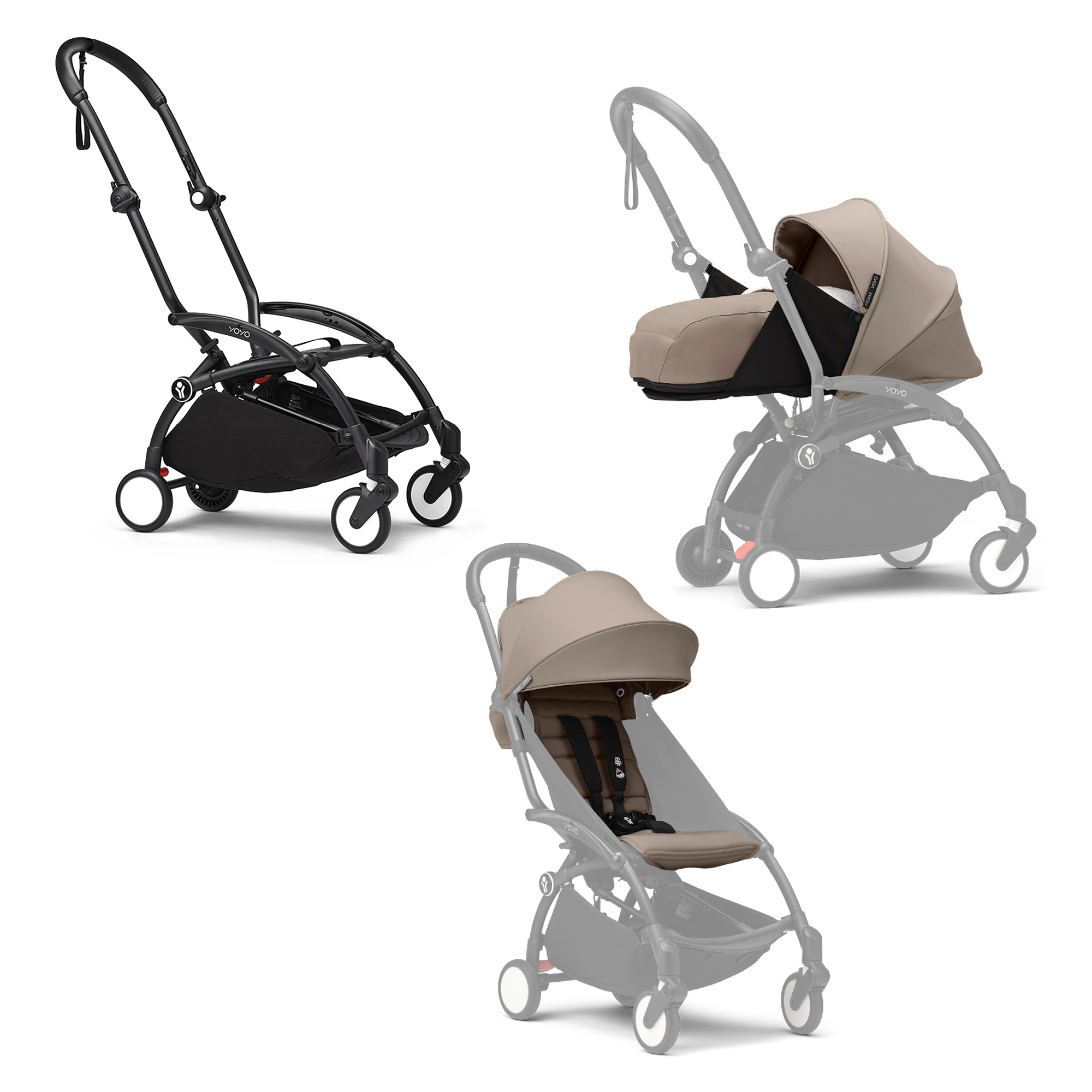 Kombi-Kinderwagen, STOKKE, Braun – Besonderheit: Set bestehend aus YOYO³ Gestell, YOYO³ 0+ Neugeborenen-Set und YOYO³ 6+ Farbpaket