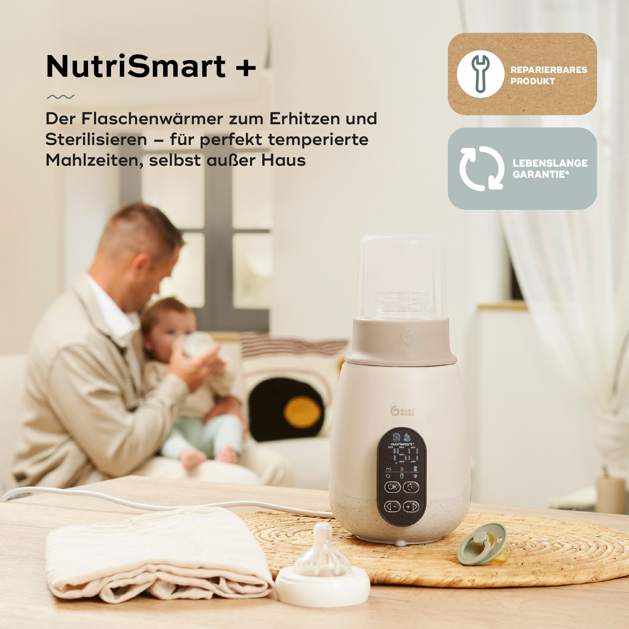 Babykostwärmer, babymoov, Beige – Besonderheit: 5-in1: Dampf, Wasserbad, Aufwärmen, Auftauen und Sterilisieren