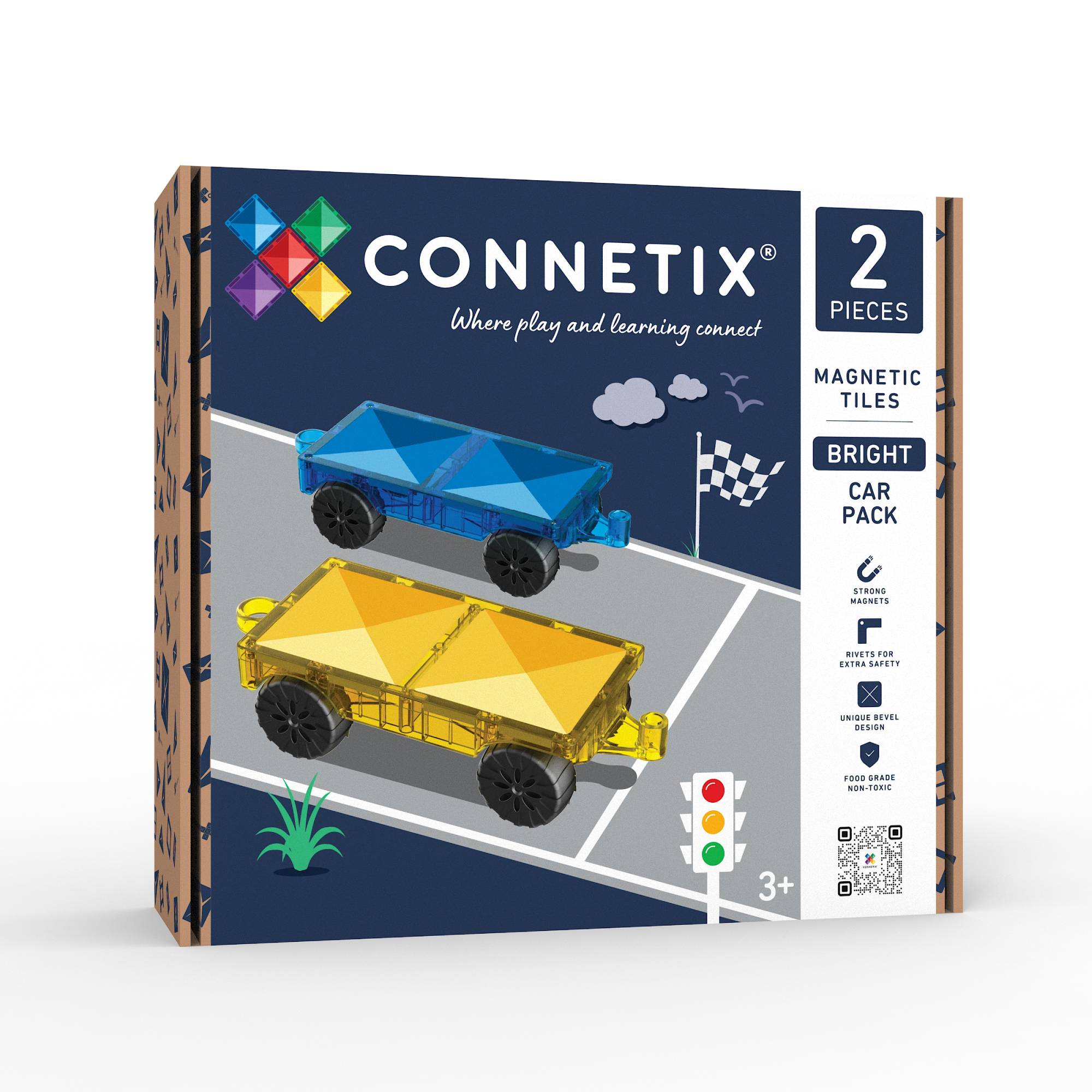 Bausteine, Connetix, Blau – Besonderheit: bestehend aus 2 magnetischen Bausteinen, die zu zwei Autos zusammengebaut werden können