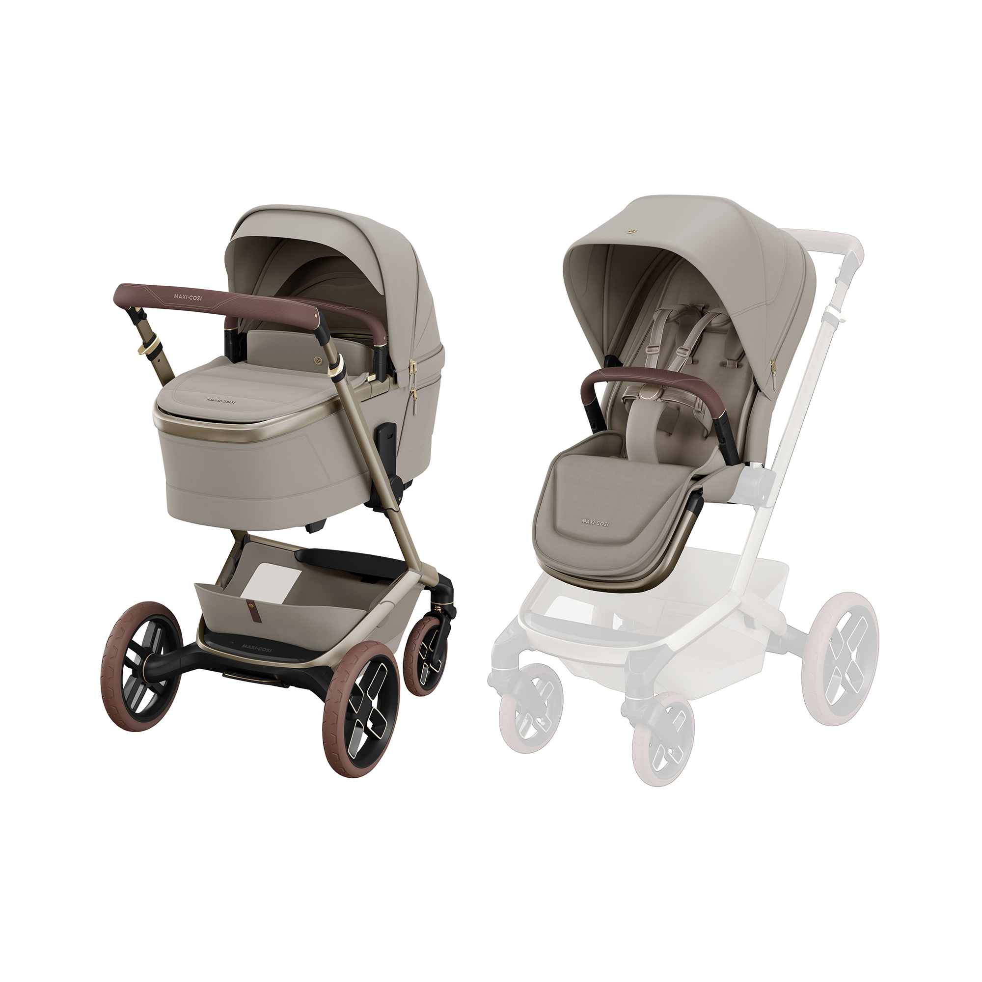 Kinderwagen Komplettsets, MAXI-COSI Premium, Beige – Besonderheit: Set bestehend aus Buggy und Tragewanne
