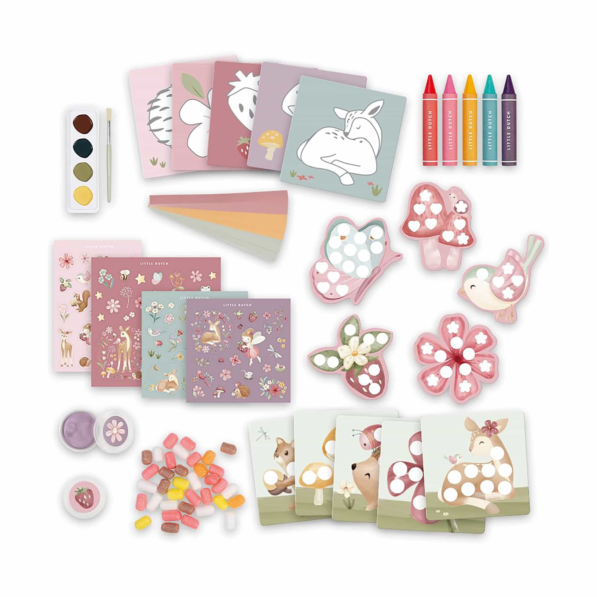 Malen & Kneten, LITTLE DUTCH, Pink – Besonderheit: Bastel-Set mit Farben, Buntstiften, Aufklebern, Knete und mehr