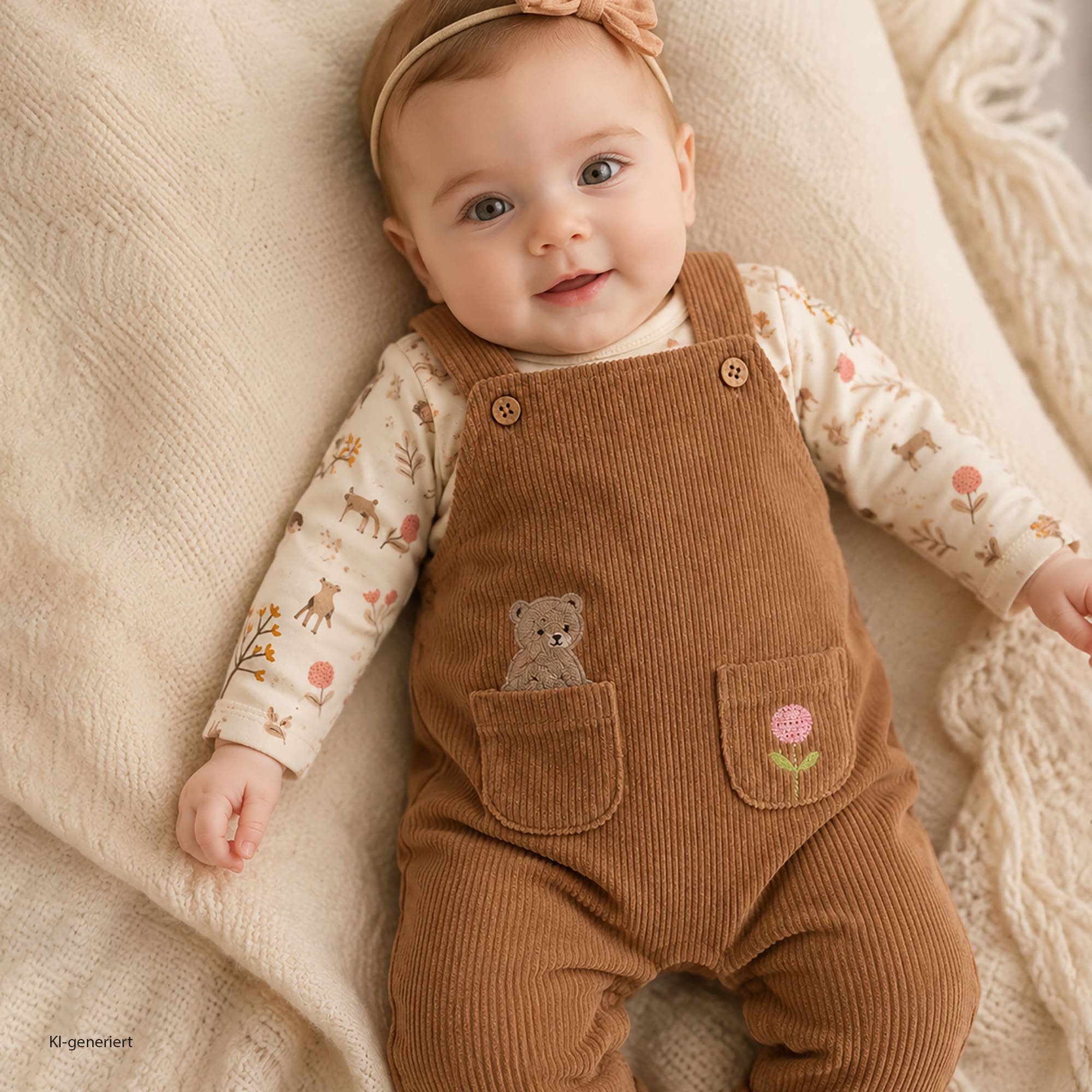 Strampler, LITTLE, Beige – Besonderheit: Set bestehend aus Latzhose und Langarmshirt