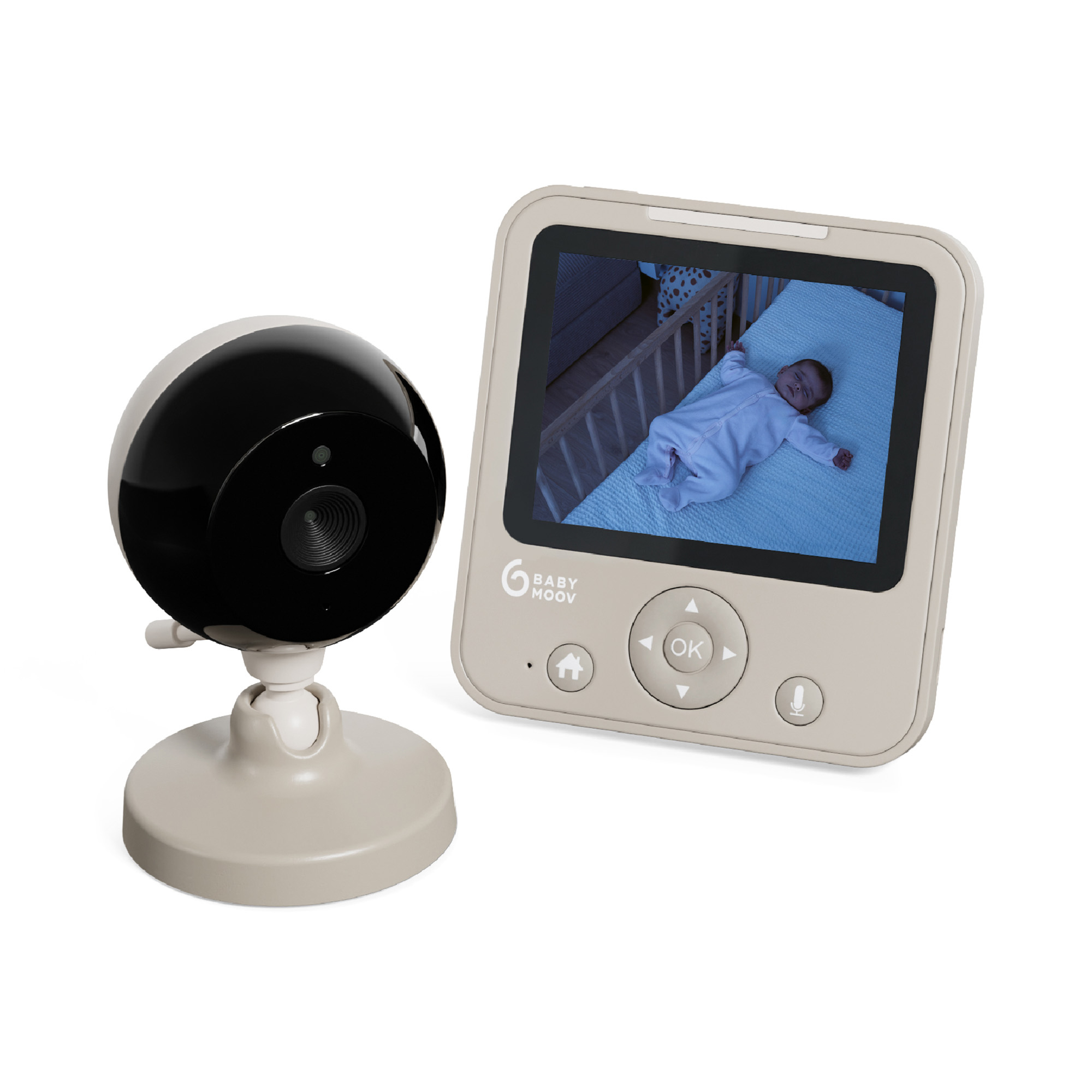 Video Babyphone, babymoov, Beige – Besonderheit: 2,8-Zoll-Bildschirm mit bis zu ca. 9 Stunden Akkulaufzeit