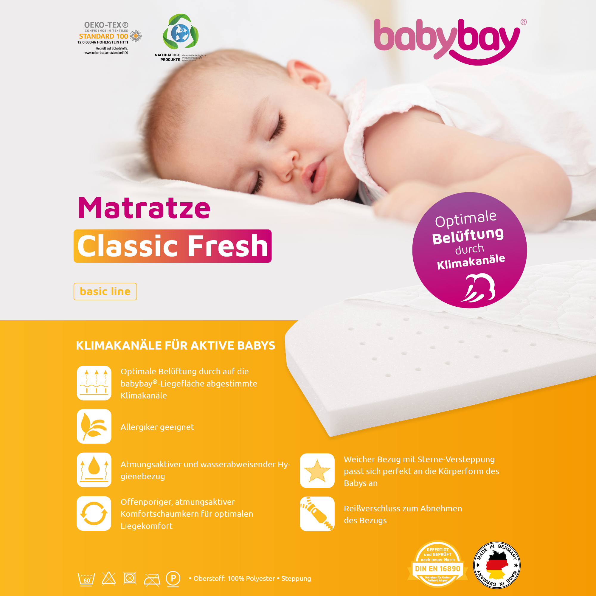 Matratzen für Beistellbetten, tobi, Weiß – Produktansicht