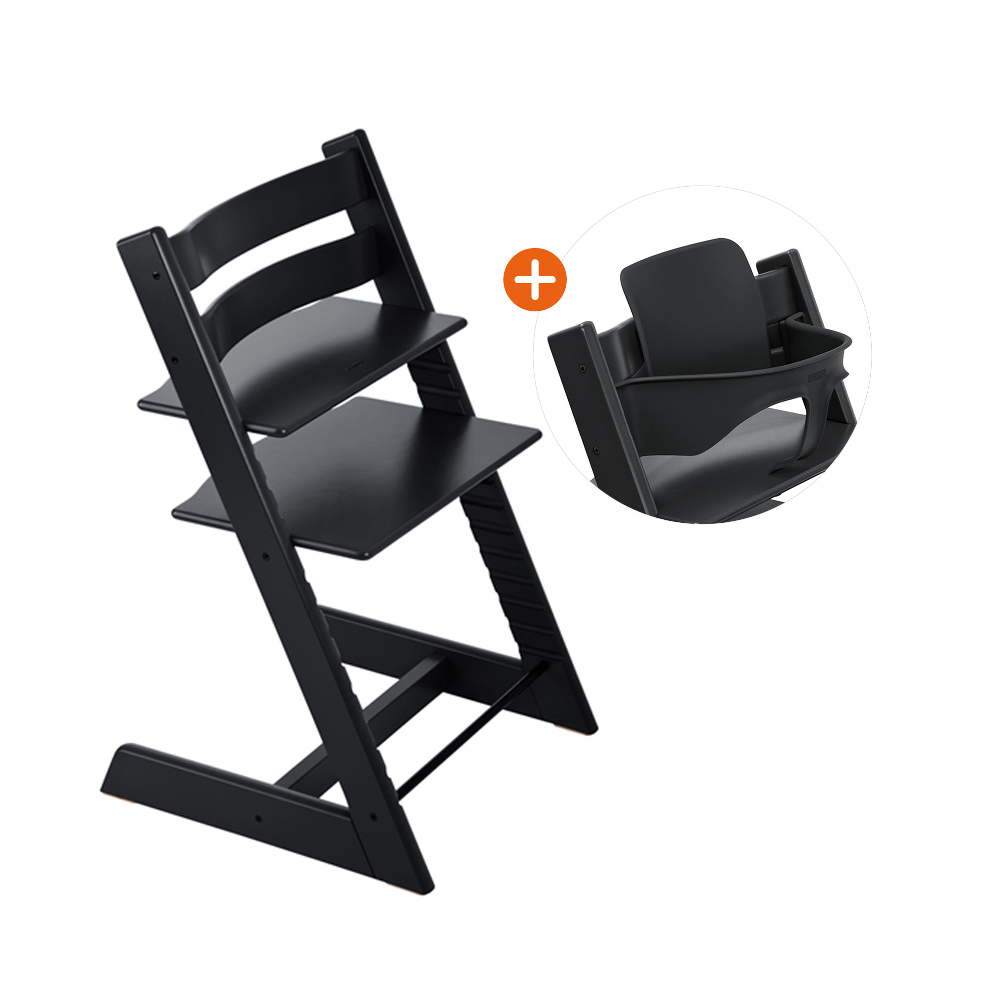 Treppenhochstühle, STOKKE, Schwarz – Besonderheit: Set bestehend aus Tripp Trapp Hochstuhl und Baby Set