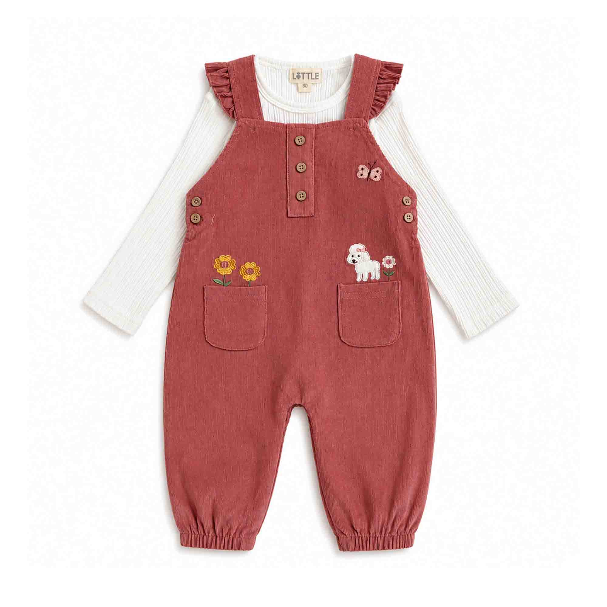 Latzhosen, LITTLE, Pink – Besonderheit: Set bestehend aus Latzhose und Langarmshirt
