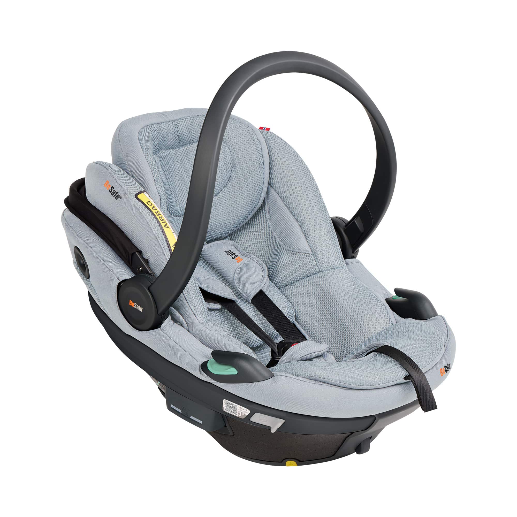 Babyschalen 0-13 kg, Gruppe 0+, BeSafe, Grau – Besonderheit: Active Lay Flat™-Funktion, Liegefunktion die sich bei einem Unfall automatisch in eine aufrechte Position bewegt