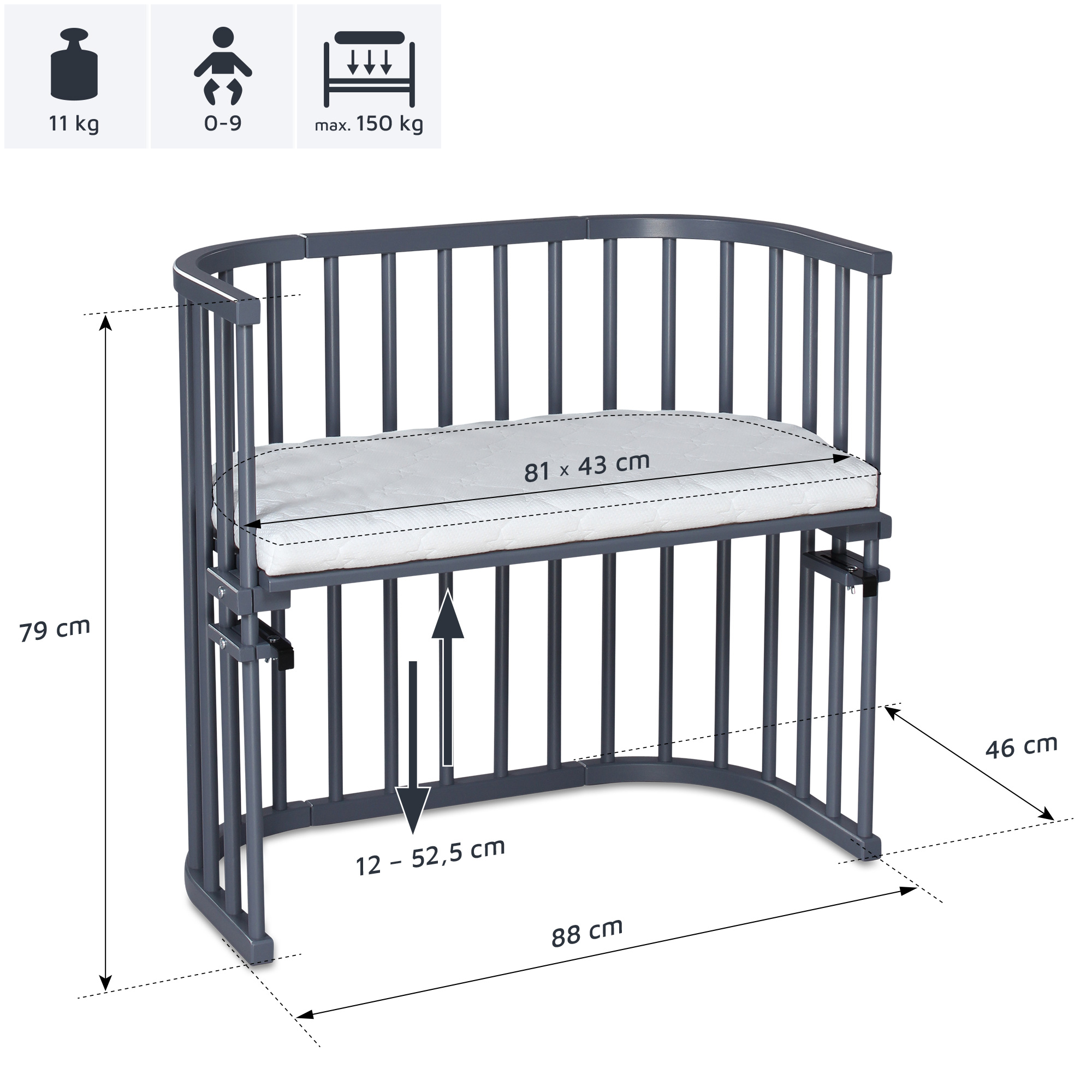 Babybetten, babybay, Grau – Produktansicht