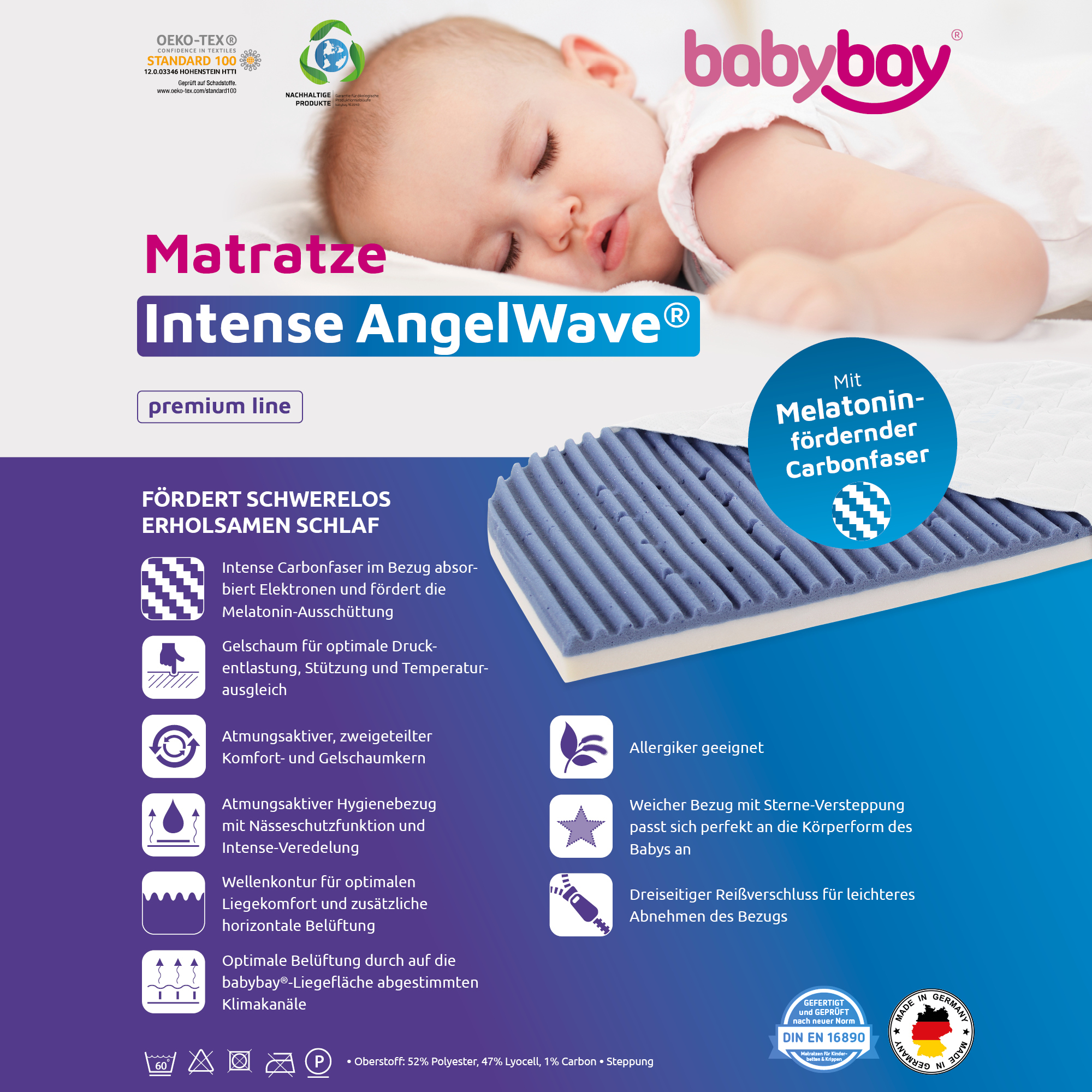 Matratzen für Beistellbetten, tobi, Weiß – Produktansicht
