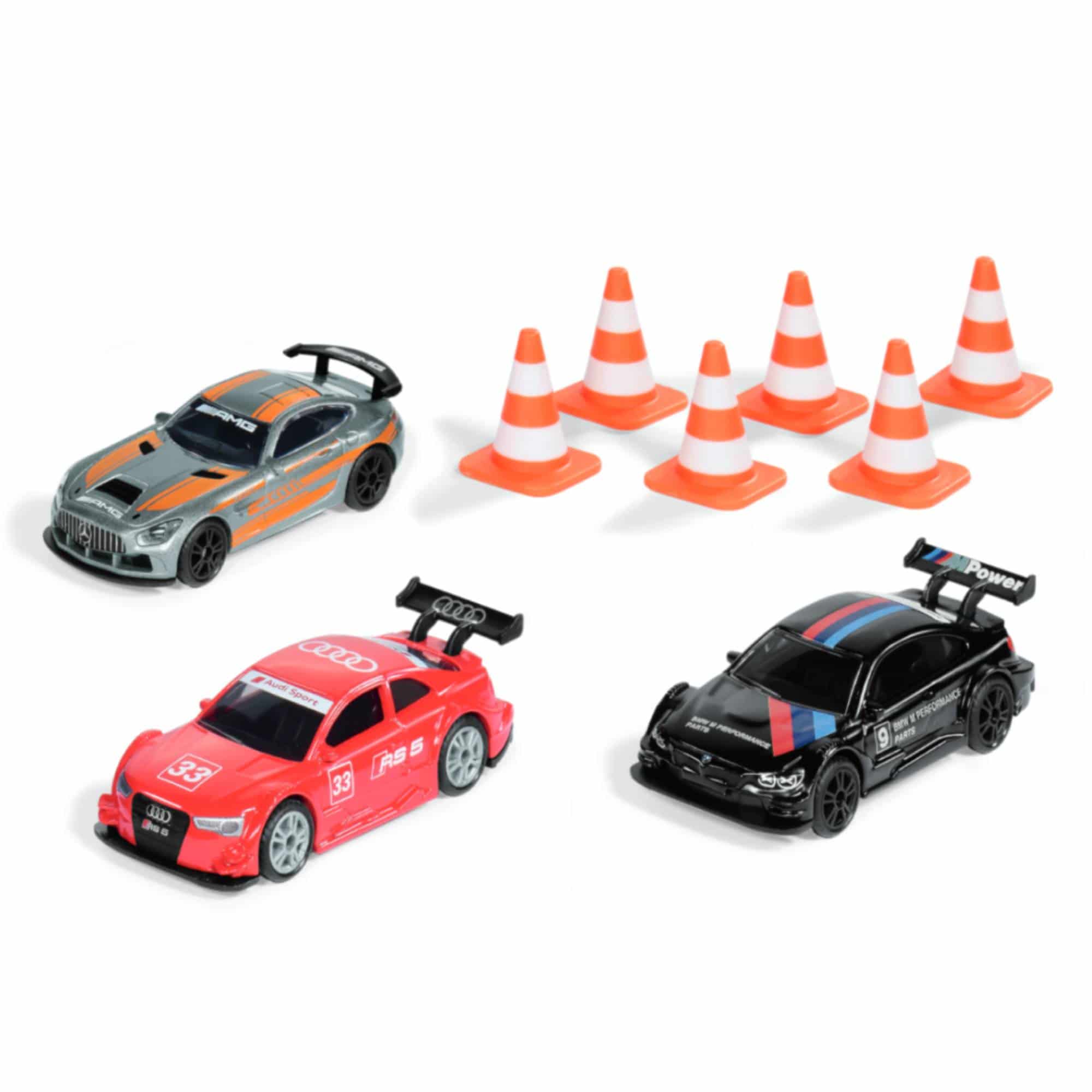 Spielzeugautos, siku, Rot – Besonderheit: Trio aus Mercedes-AMG GT4, Audi RS 5 Racing und BMW M4 Racing
