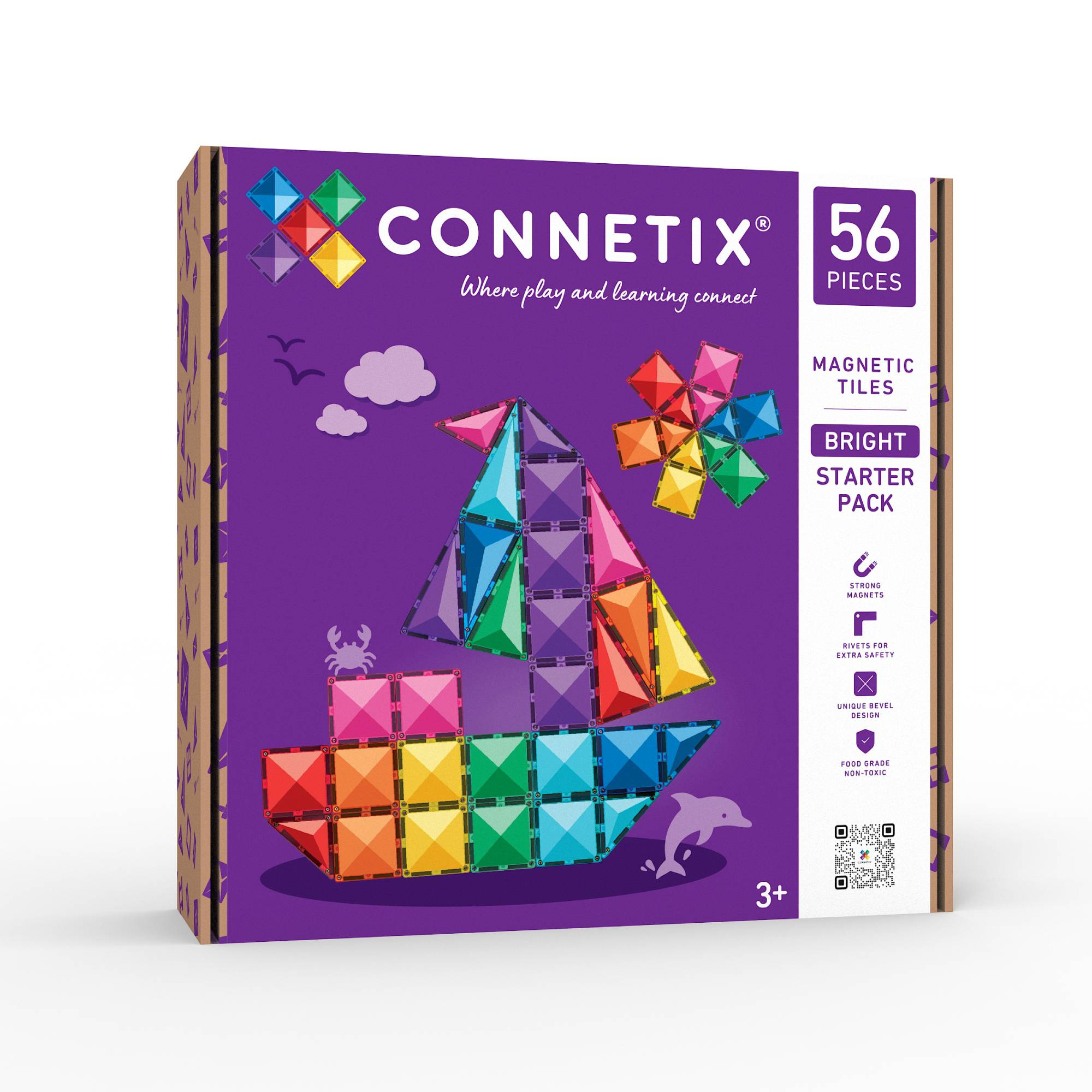 Connetix, Lila – Besonderheit: magnetische Bausteine, darunter Dreiecke und Quadrate
