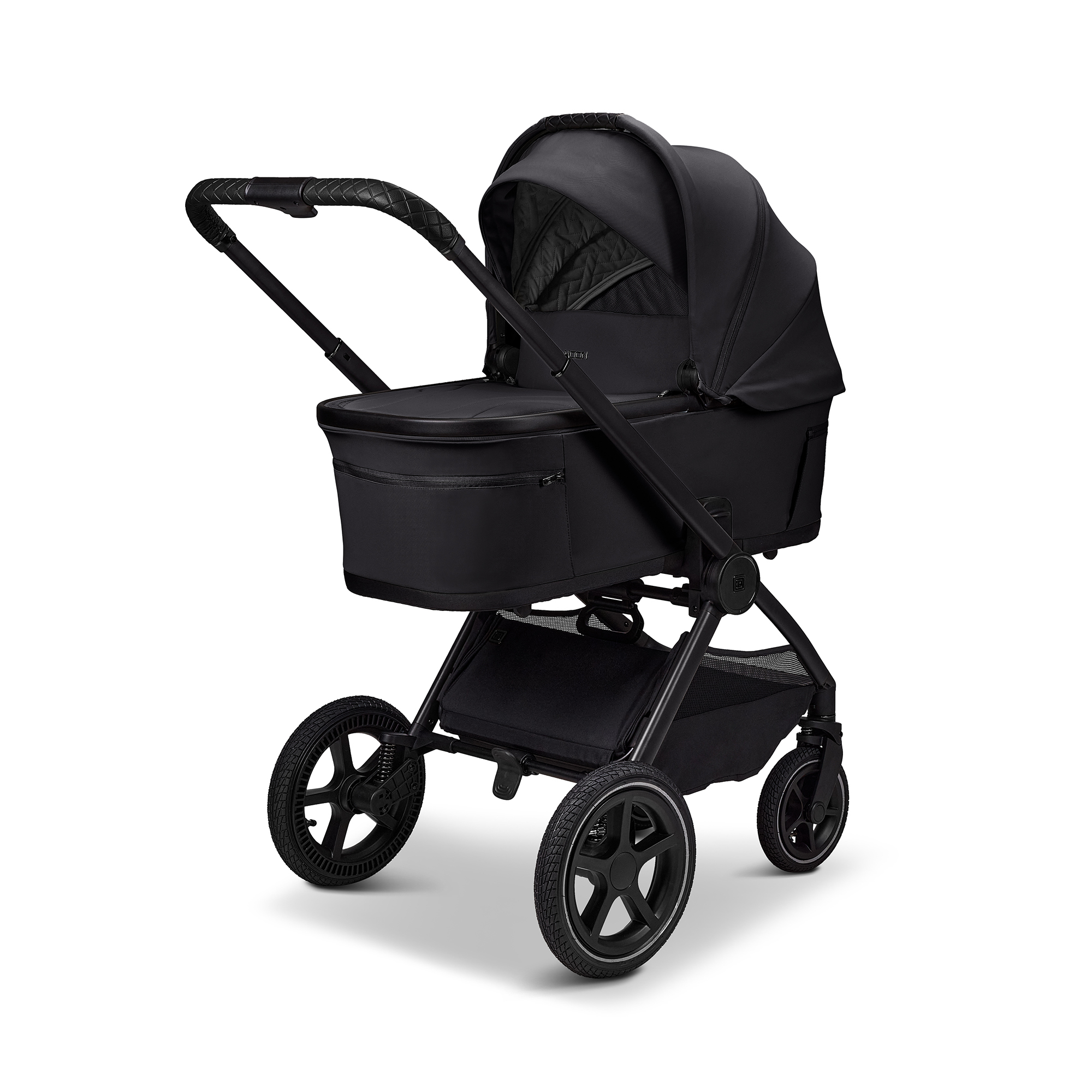 Kombi-Kinderwagen, MOON, Schwarz – Besonderheit: zusammenfaltbar mit Babywanne  oder Sportsitz auf dem Gestell